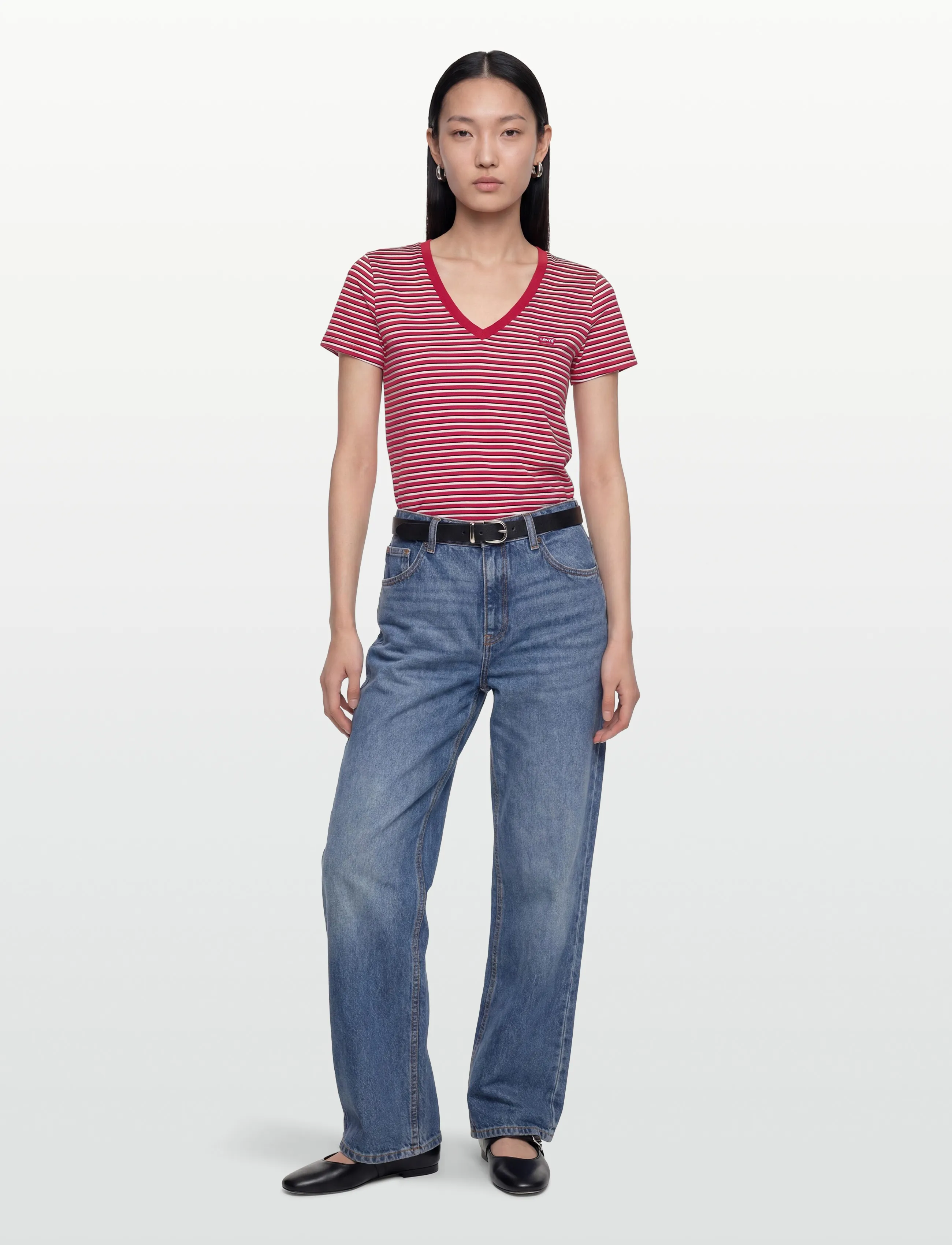 Levi's® LSE_PERFECT VNECK INDIGO STRIP - T-shirts & Toppar - REDS / red