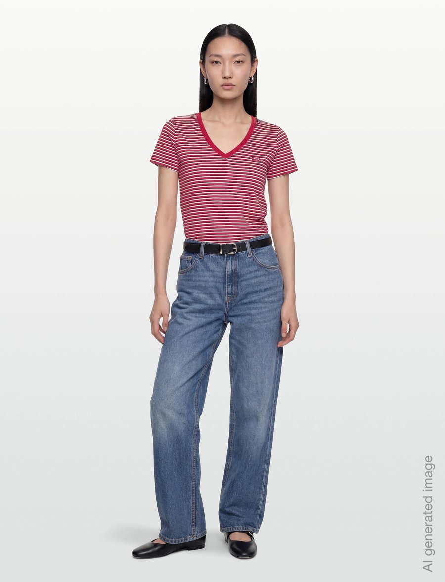 Levi's® - LSE_PERFECT VNECK INDIGO STRIP - t-shirts - reds - 0