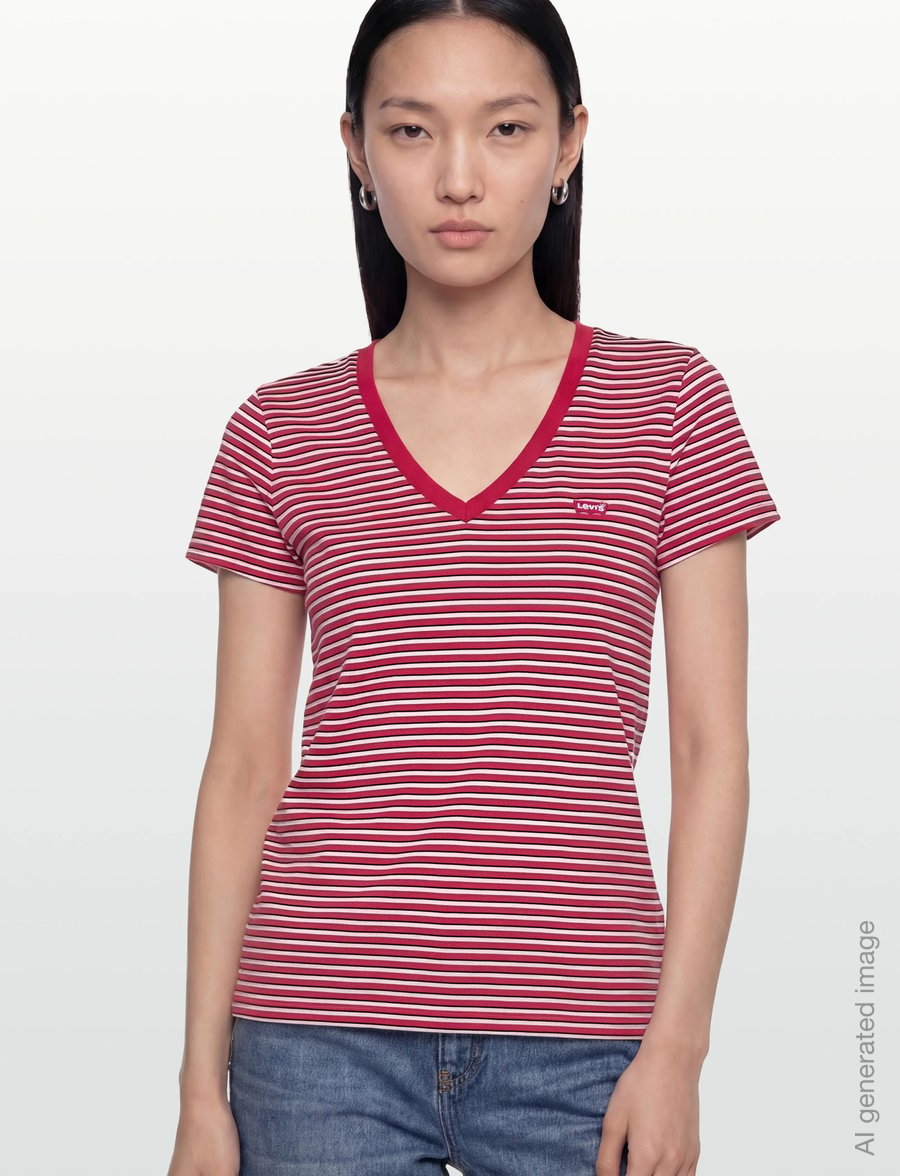 Levi's® - LSE_PERFECT VNECK INDIGO STRIP - t-shirts - reds - 3
