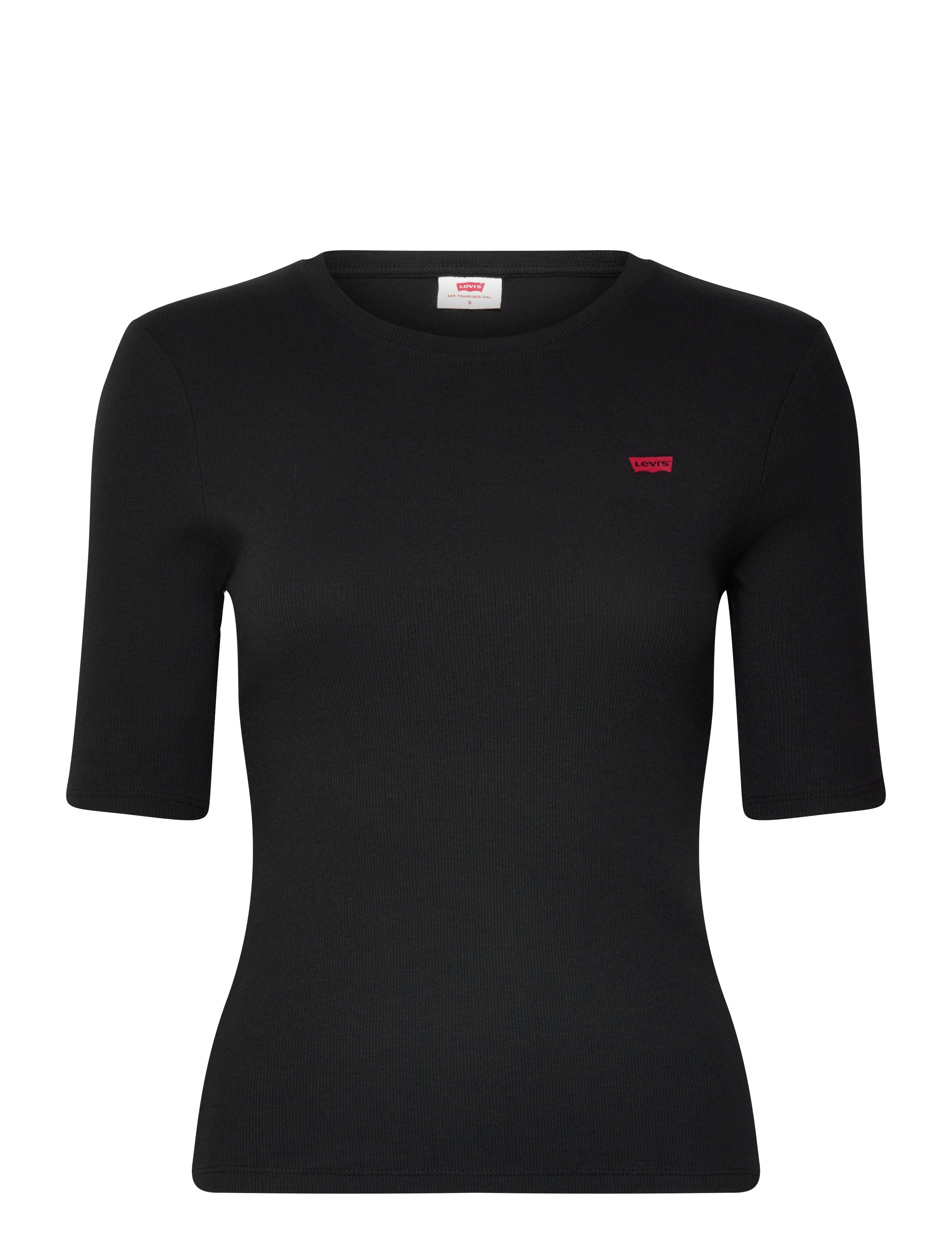 Levi's Luca Slim Tee Caviar Rib Knit, S, Black, Overdele > T-Shirts Og Overdele, Dame