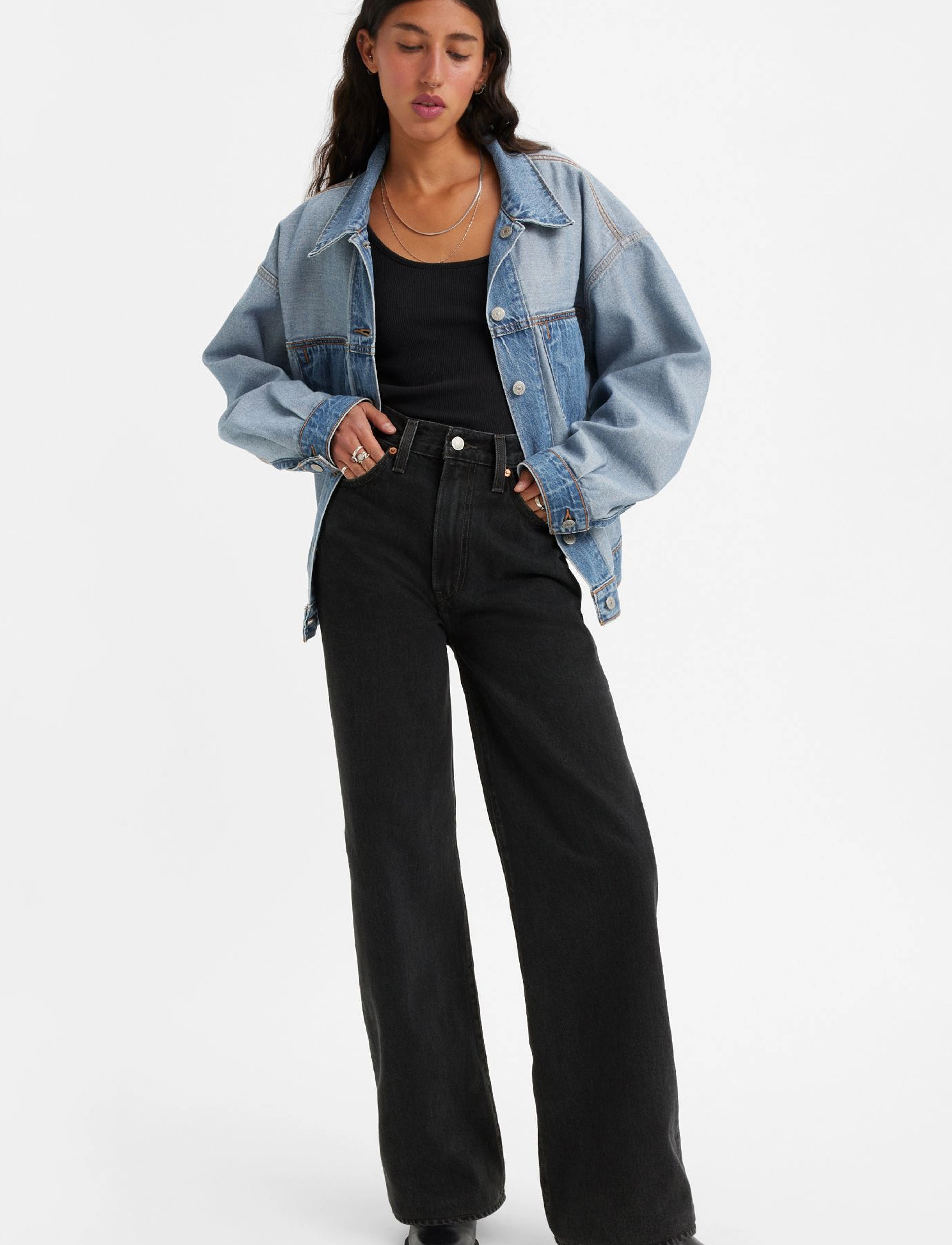 Levi's® RIBCAGE WIDE LEG H223 ROSIE PO - Denim Guide - BLACKS / black