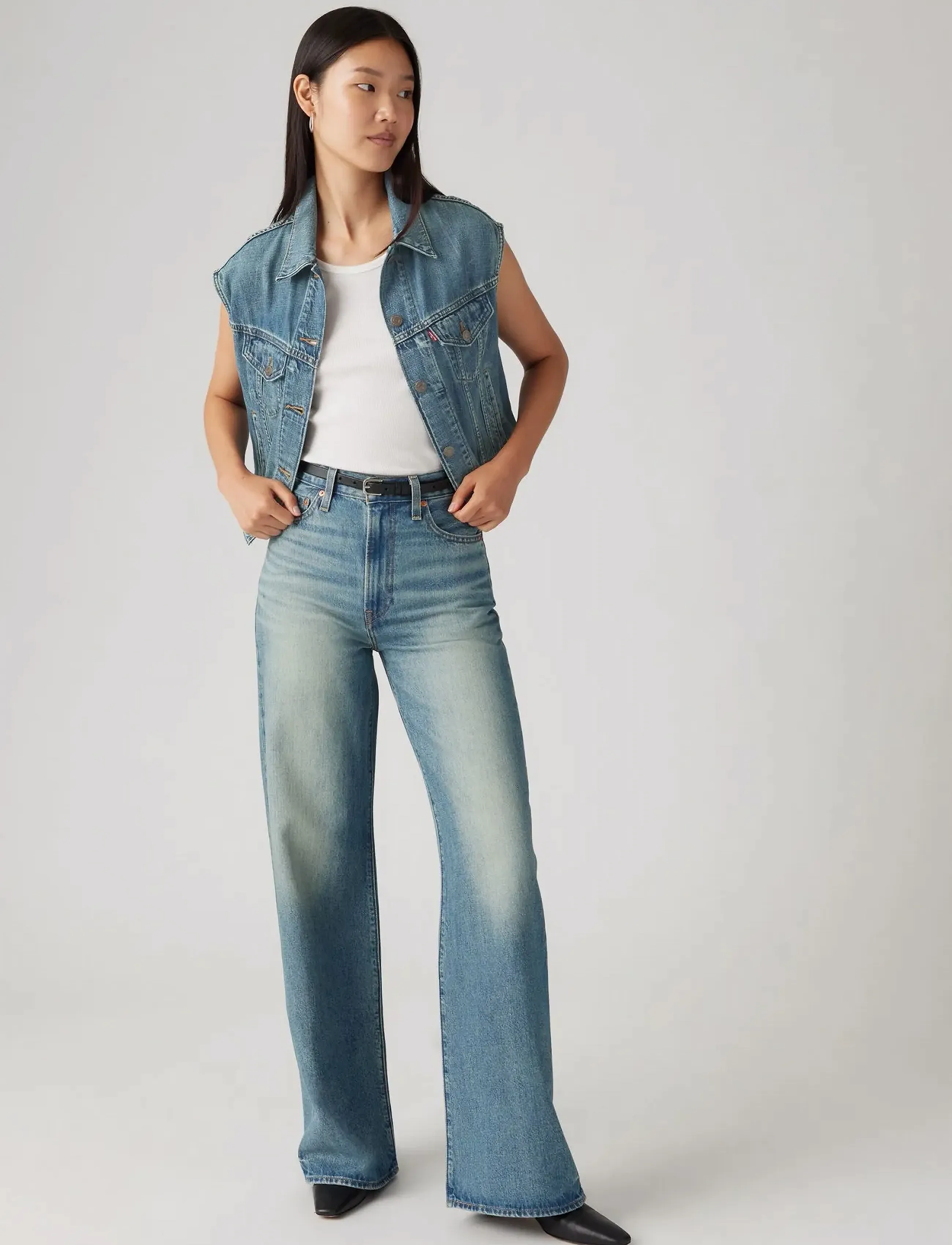 Levi's® RIBCAGE WIDE LEG H223 TINT STO - Tøj - MED INDIGO - WORN IN / blue