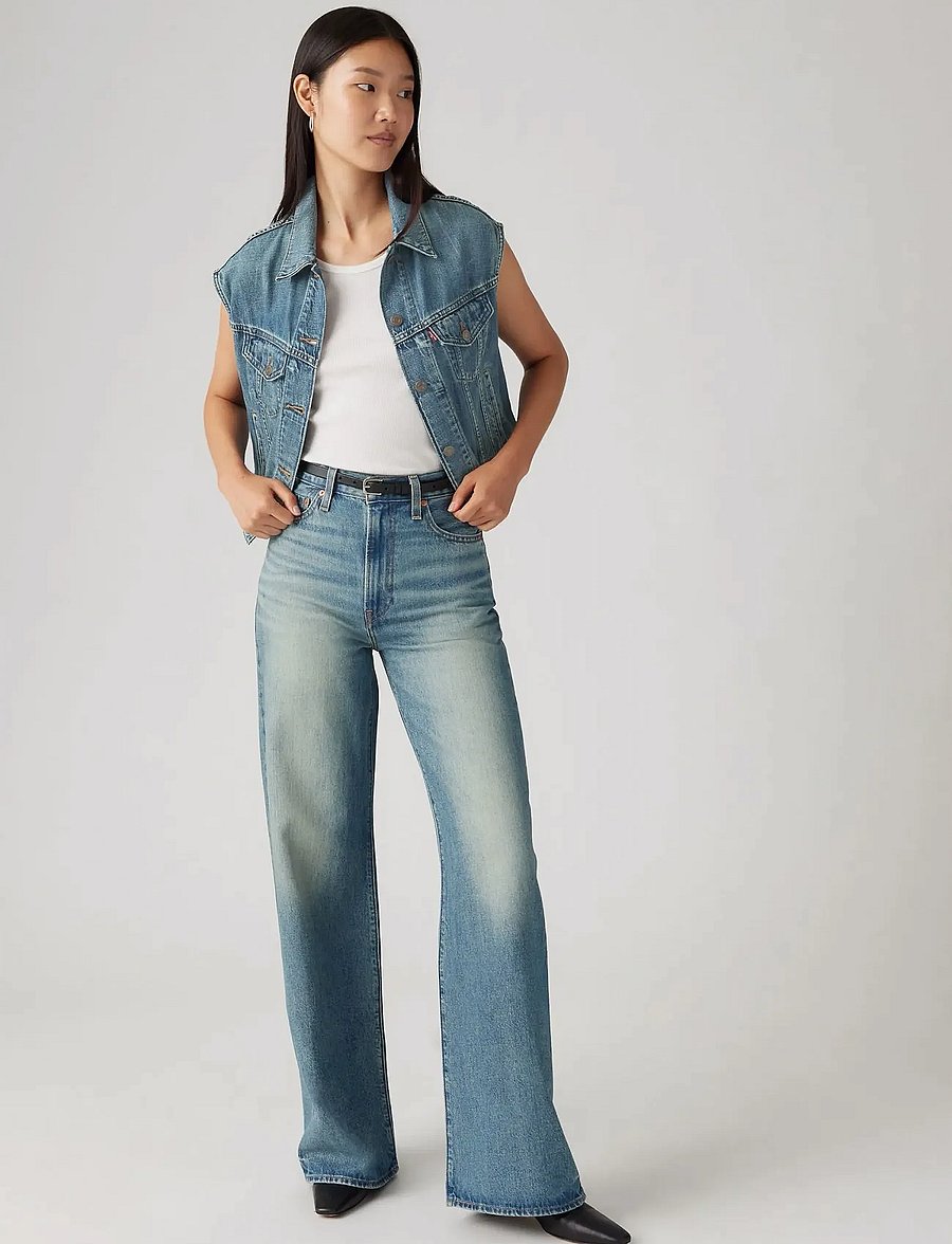 Levi's® - RIBCAGE WIDE LEG H223 TINT STO - pantalons larges - med indigo - worn in - 0