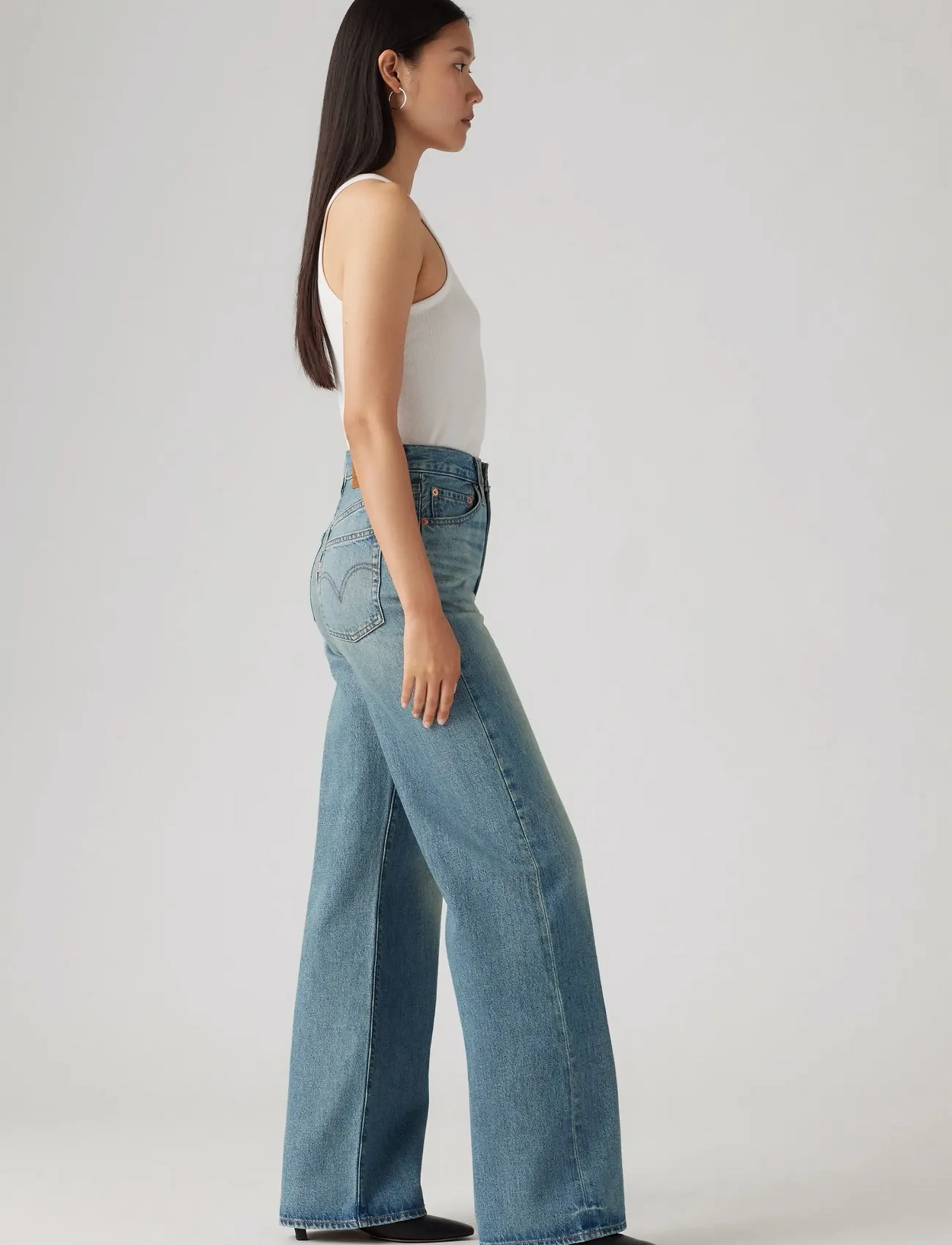 Levi's® - RIBCAGE WIDE LEG H223 TINT STO - pantalons larges - med indigo - worn in - 3
