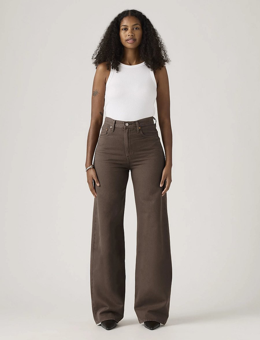 Levi's® - RIBCAGE WIDE LEG H223 HOT FUDG - leinenhosen - browns - 3