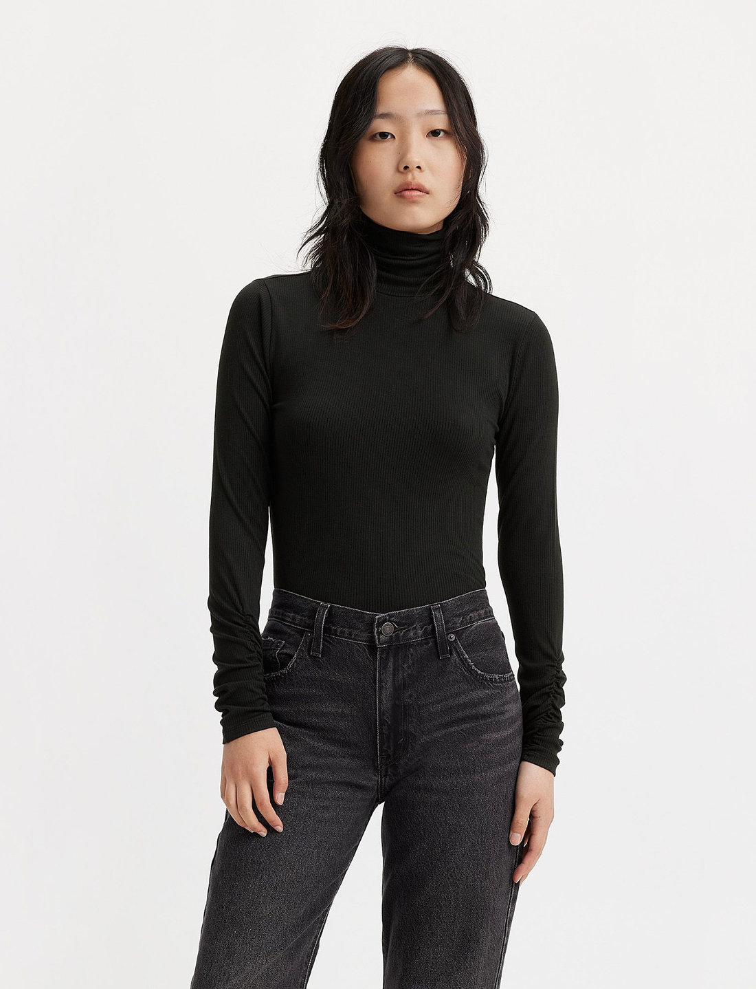 Women's ruched sales neck turtleneck
