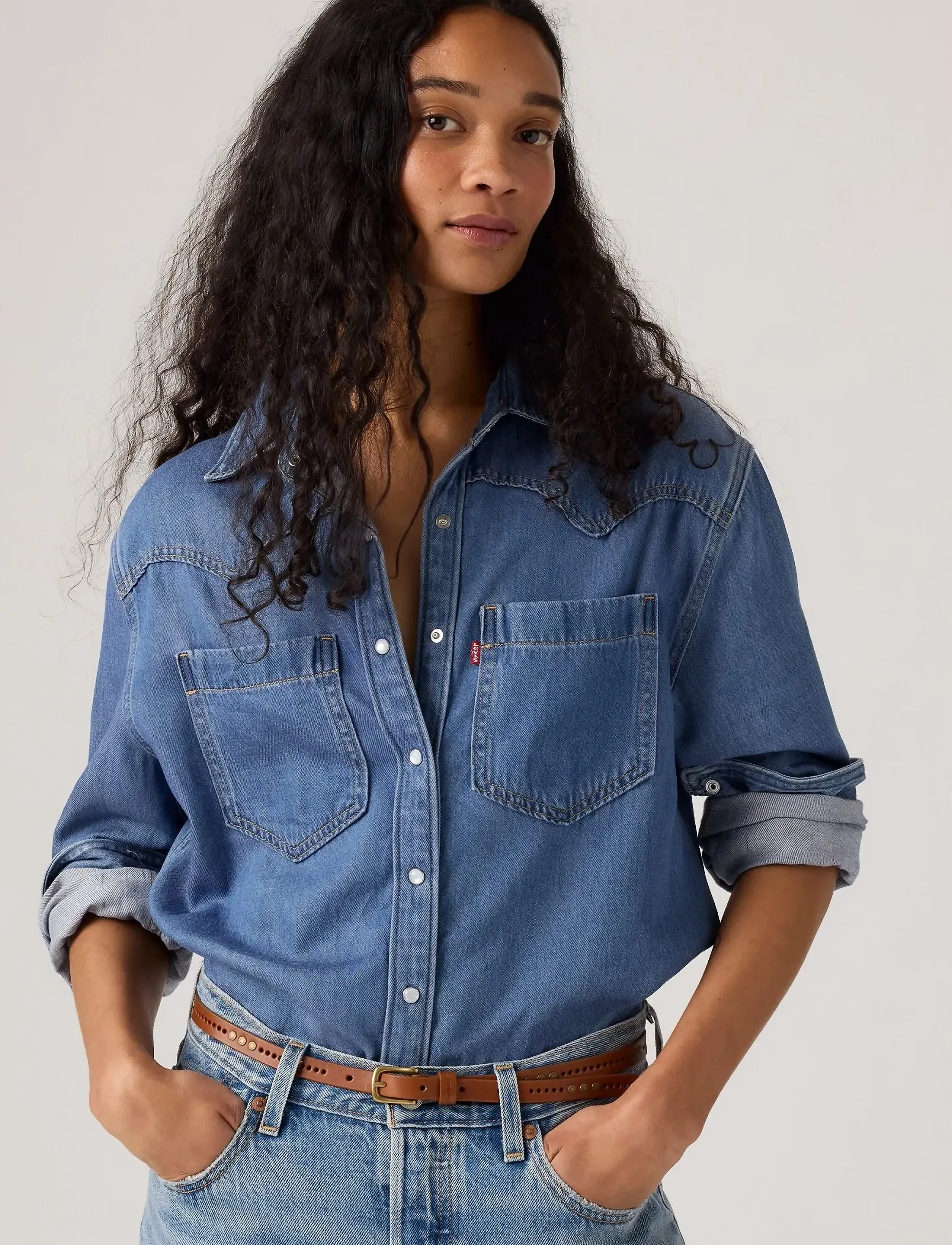 Levi's Teodora Western Shirt Going St, S, Shirts, Blau - Denim Frauen
