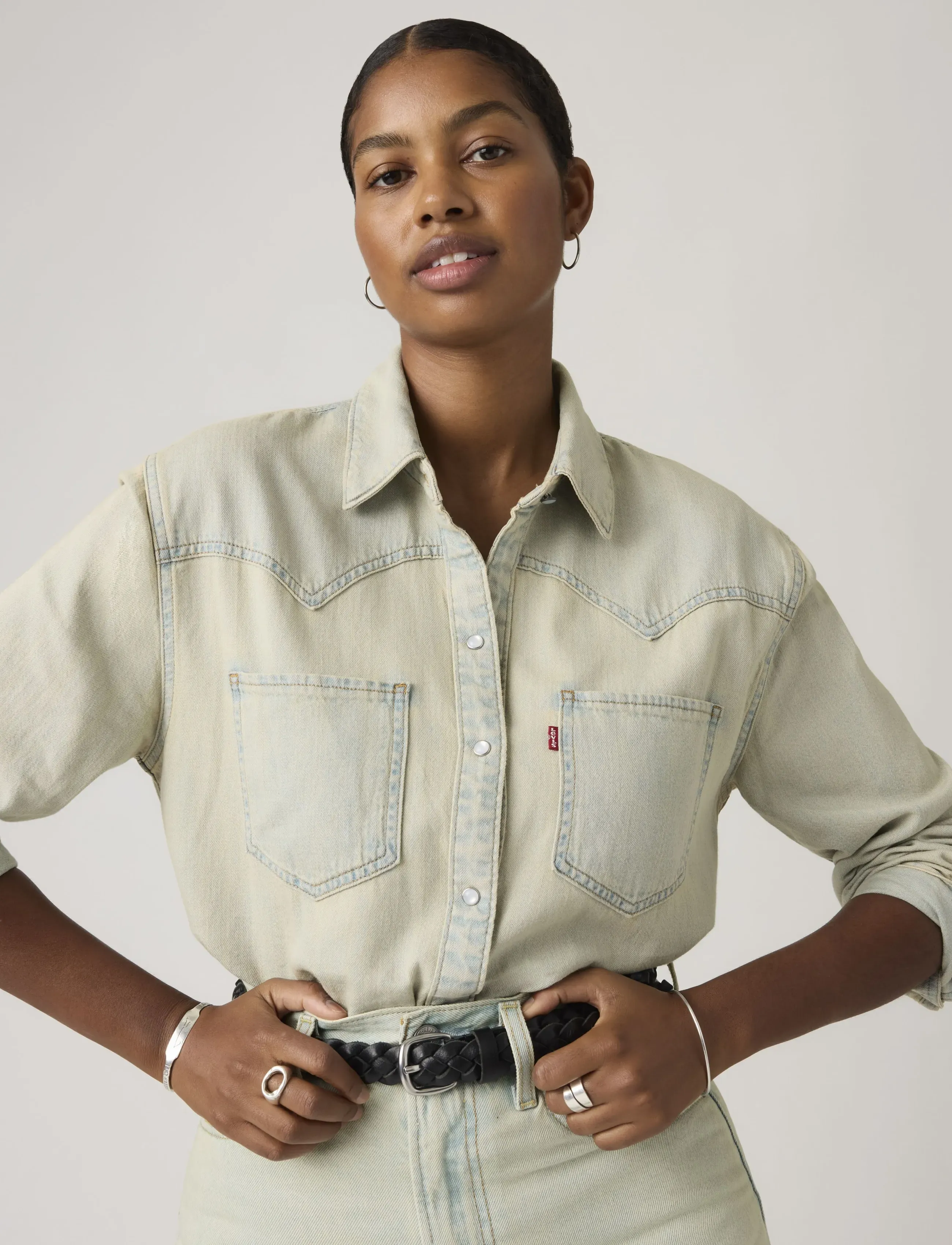 Levi's Teodora Western Shirt De Oro W, Kvinder, Denim Western Skjorte, Blå, Str: S