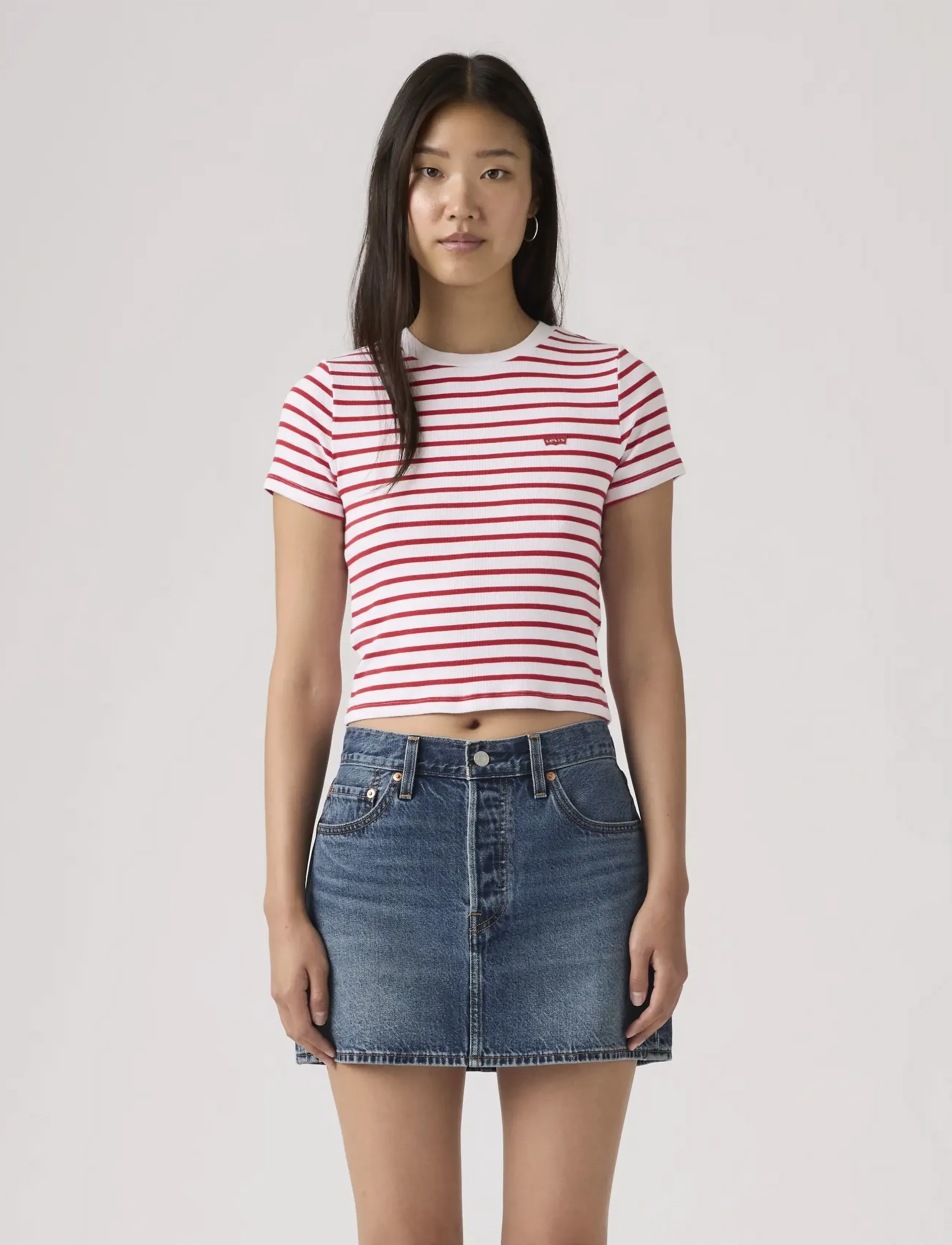 Levi's Essential Sporty Tee Emily Str, Kvinder, Stribet T-Shirt, Hvid, Str: L
