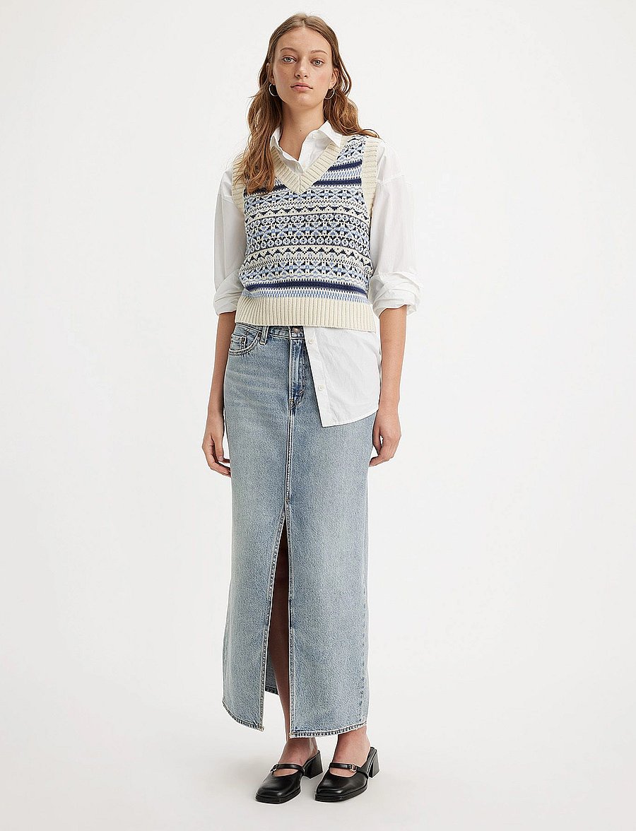 Levi's® - ANKLE COLUMN SKIRT PLEASE HOLD - jeansröcke - med indigo - worn in - 0
