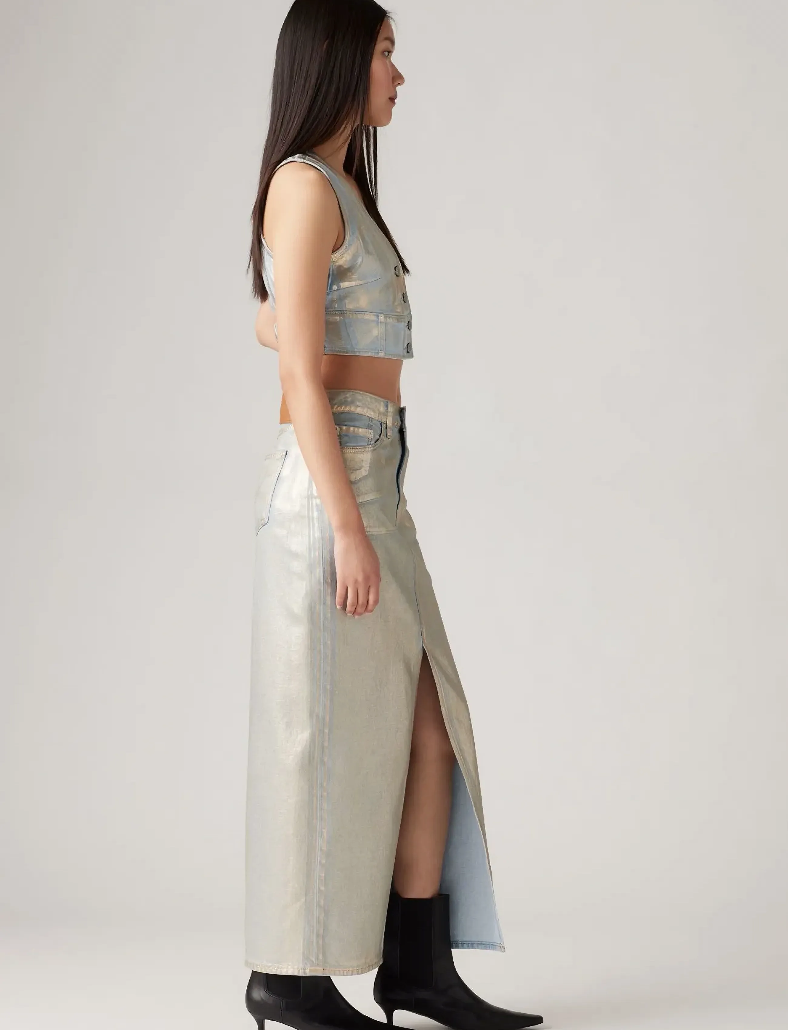 Levi's® - ANKLE COLUMN SKIRT MED INDIGO - FLAT FINISH - jeansröcke - optical illusion ski - 3