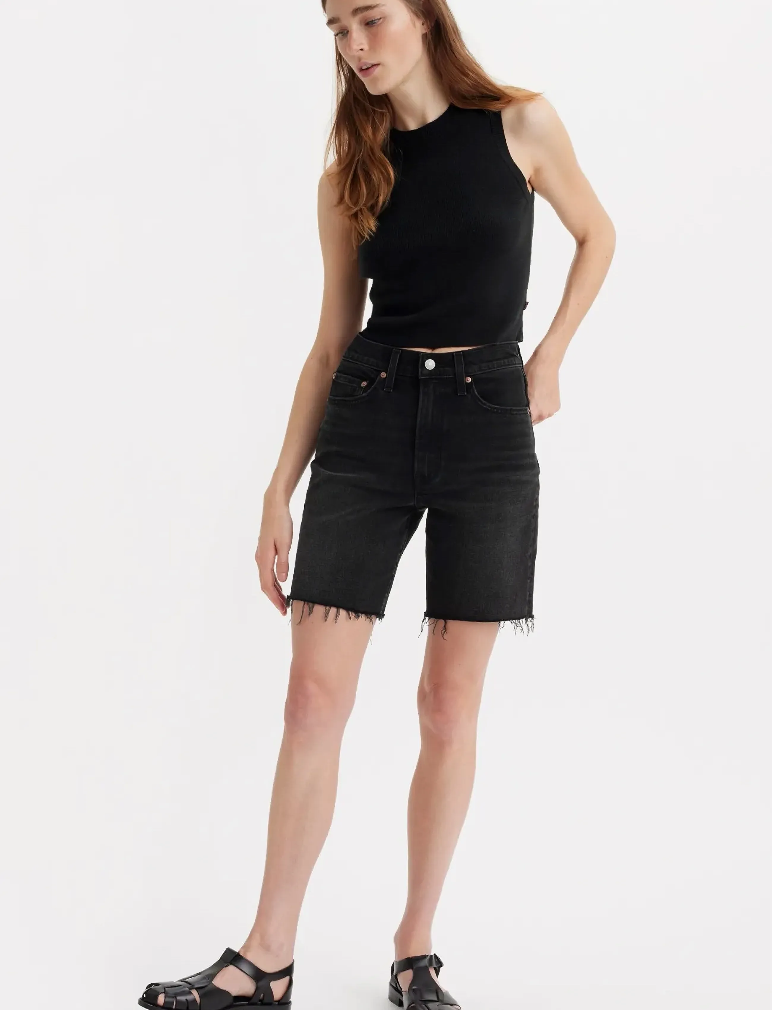 Levi's Ribcage Bermuda Short Goth Pri, 27, Black, Shorts > Denim Shorts, Dame