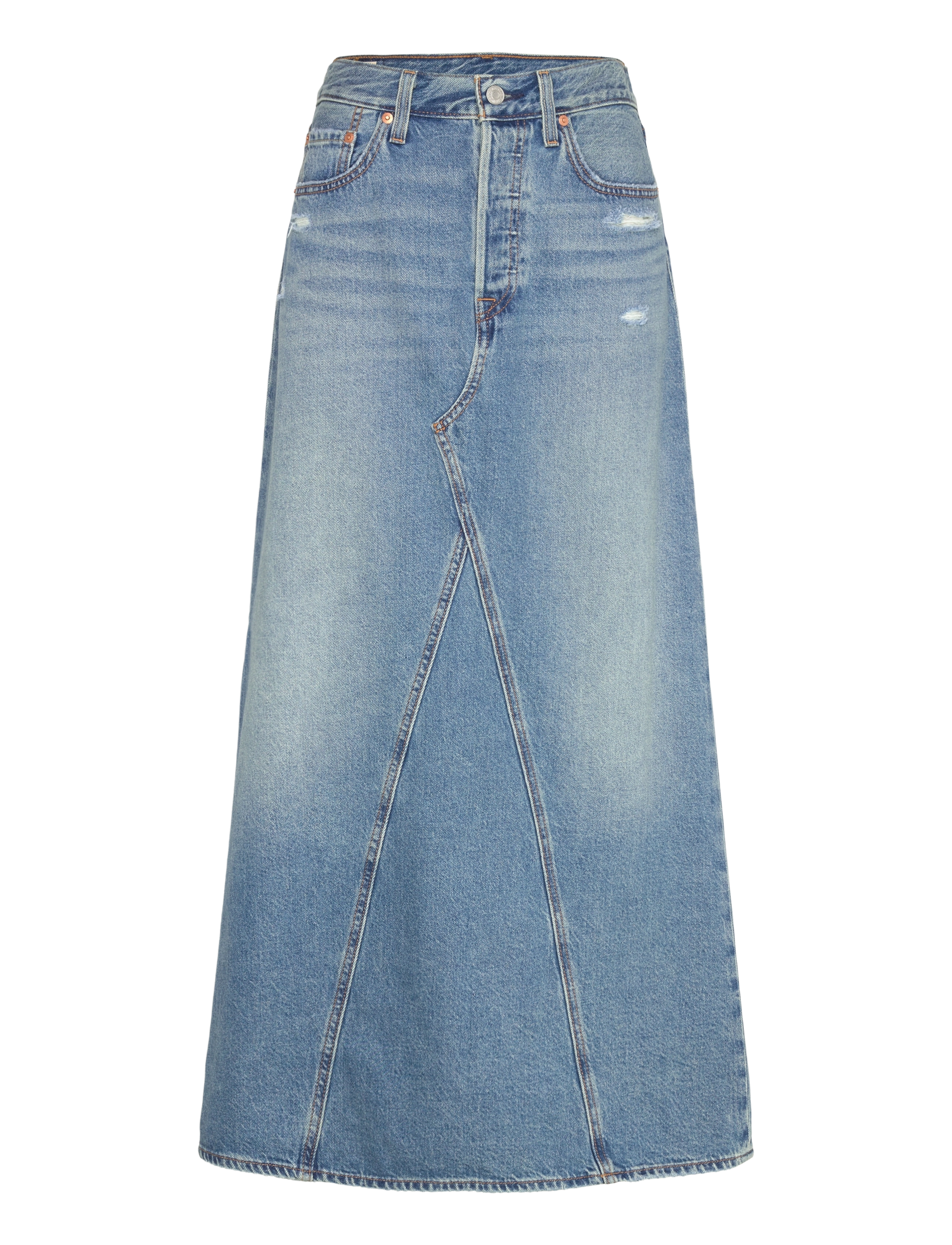 Levi's® ICONIC LONG SKIRT W/SLIT VERIF - Maxi nederdele - MED INDIGO - WORN IN / blue
