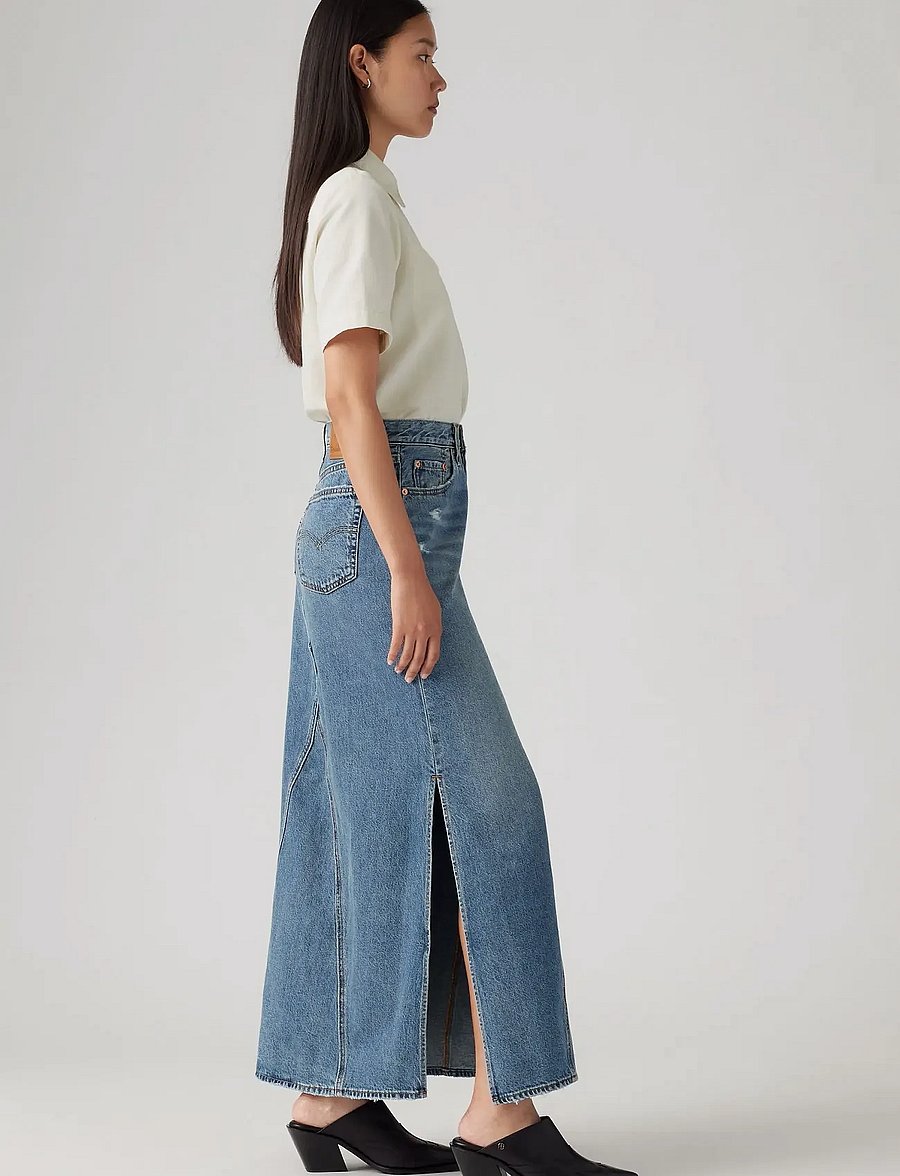 Levi's® - ICONIC LONG SKIRT W/SLIT VERIF - denim skirts - med indigo - worn in - 4