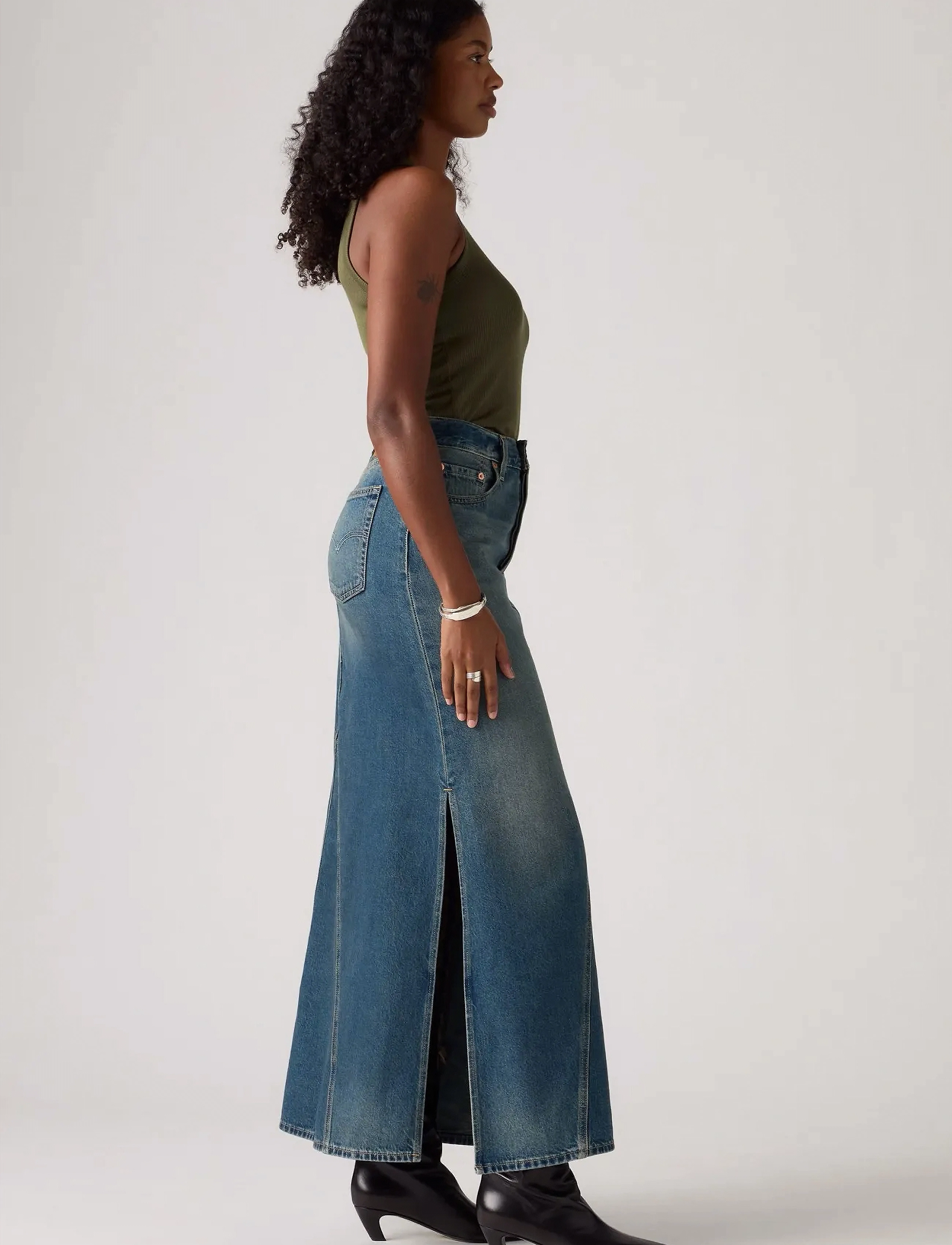 Levi's® - ICONIC LONG SKIRT W/SLIT LONG - med indigo - worn in - 4