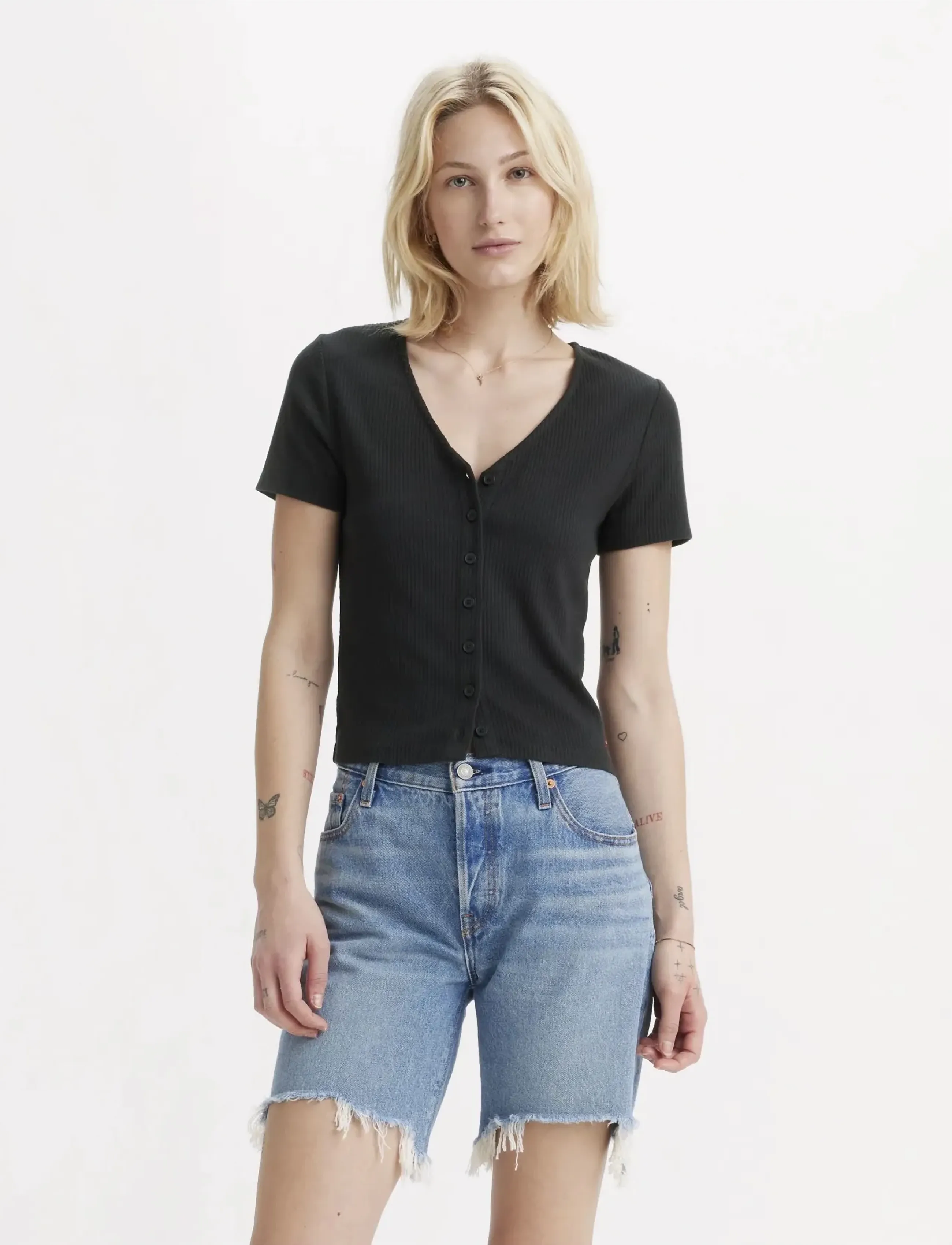 Levi's® MUSE SS TEE CAVIAR RIB - T-Shirts & Tops - BLACKS / black