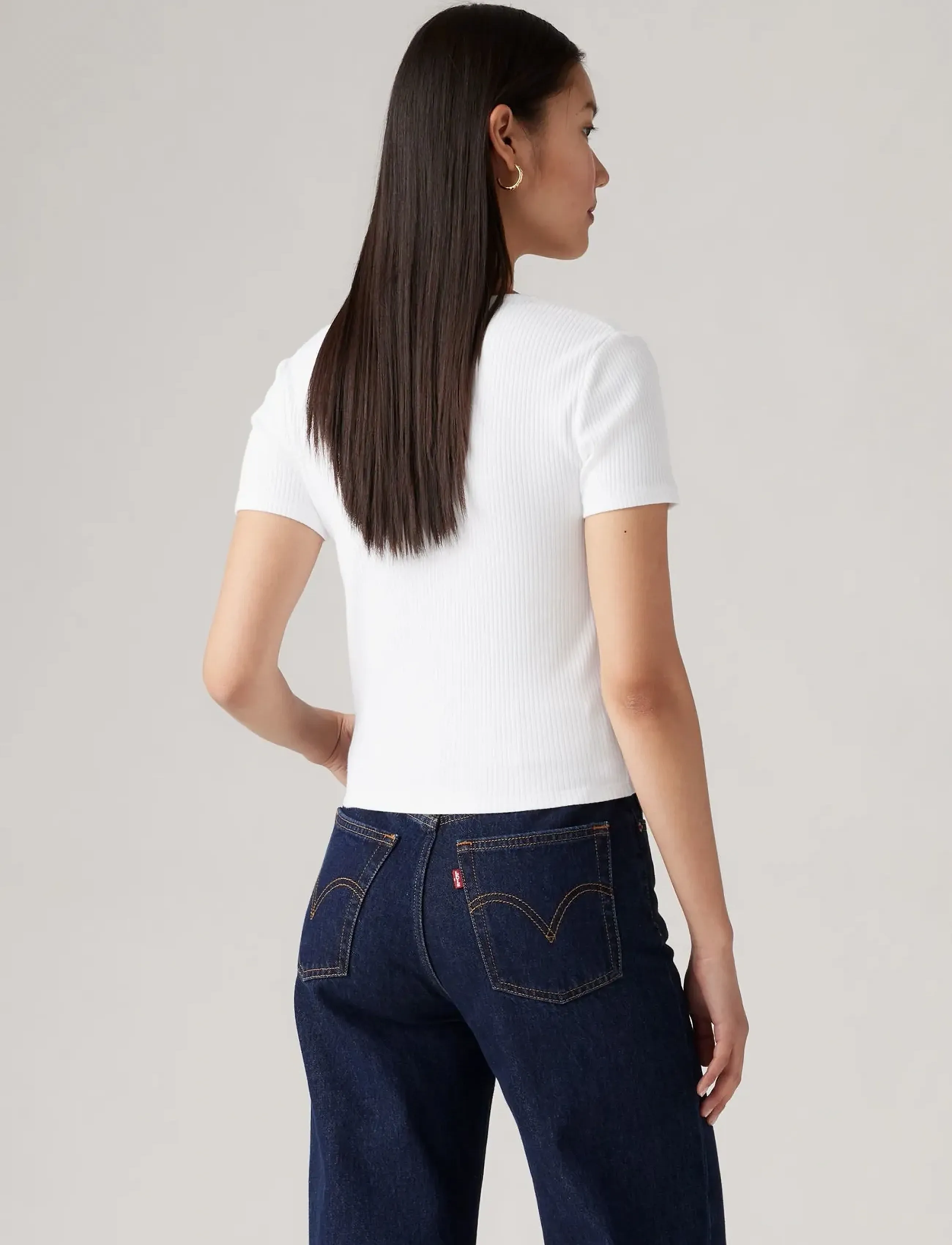 Levi's Muse Ss Tee White + Rib, L, T-shirts & Oberteile, Weiß - Short-sleeved, Frauen