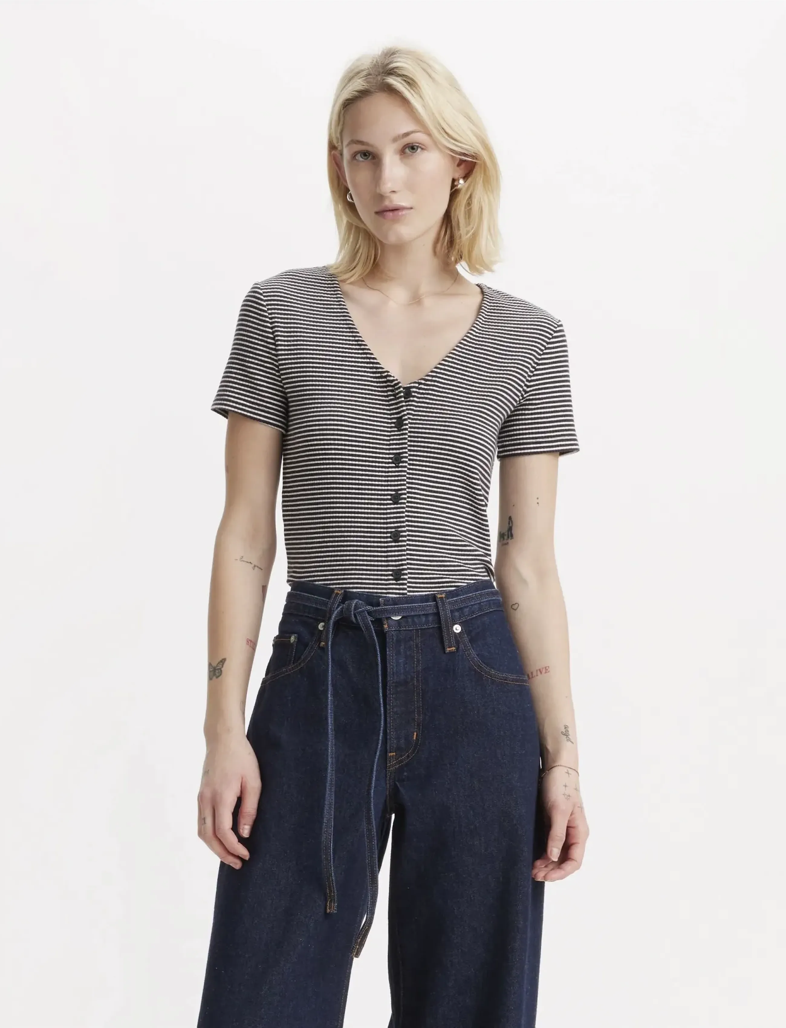 Levi's Muse Ss Tee Vanilla Stripe Cav, L, White, T-Shirts & Toppe > Kortærmede, Dame