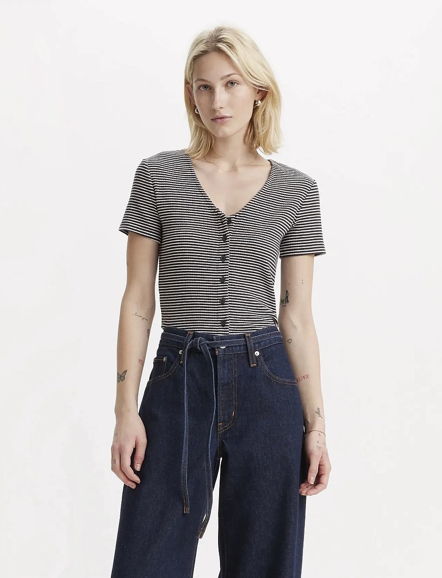 Levi's® - MUSE SS TEE VANILLA STRIPE CAV - t-shirts - blacks - 0