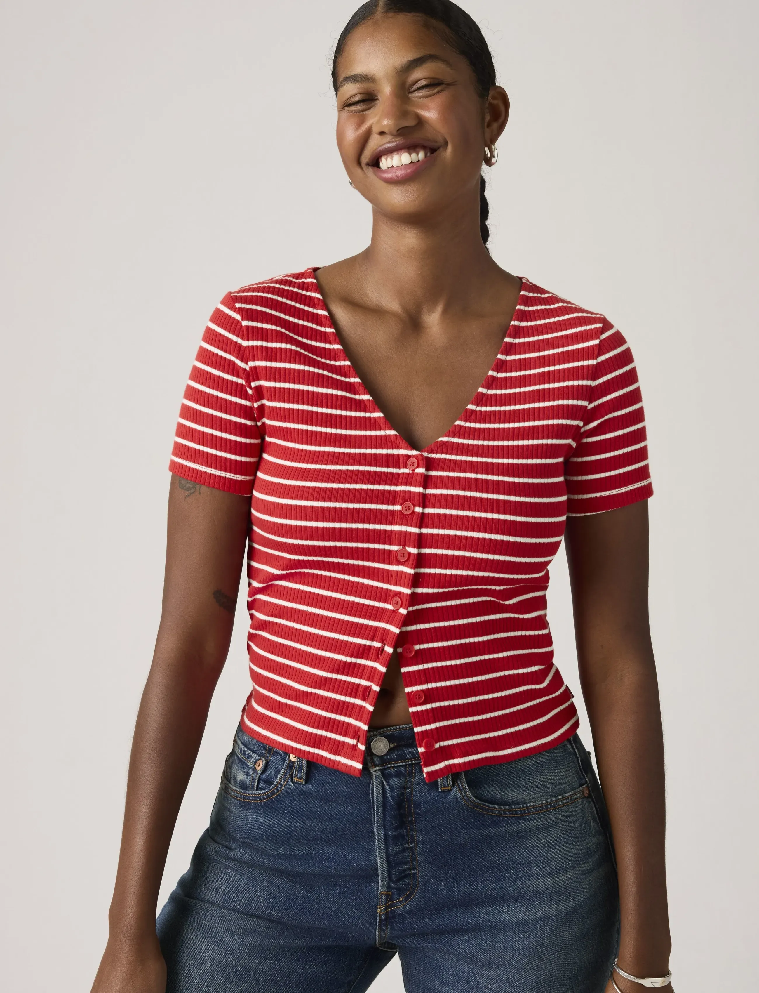 Levi's® MUSE SS TEE PENELOPE STRIPE UR - T-shirts & Hauts - REDS / multi