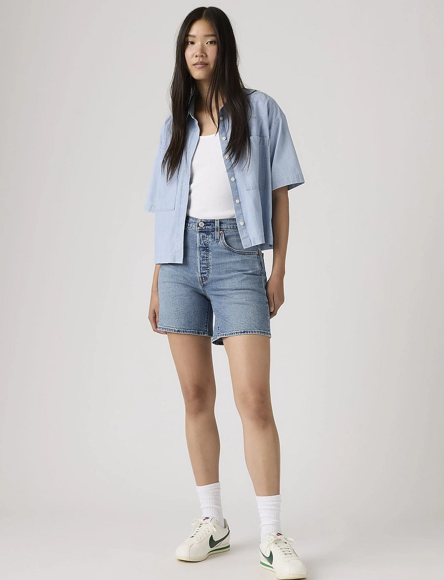 Levi's® - 501 MID THIGH SHORT LW PEN RIN - jeansshorts - med indigo - worn in - 0