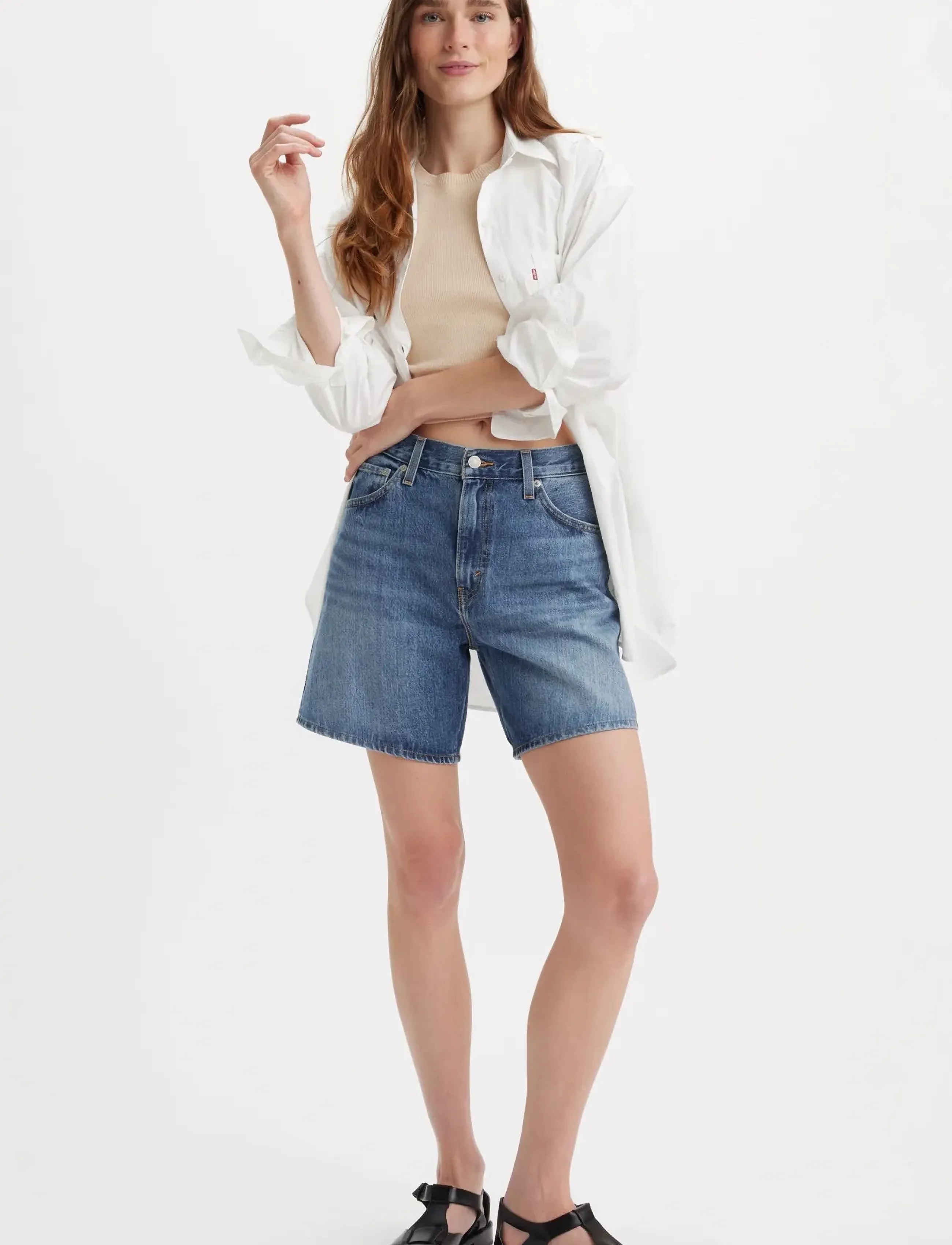 Levi's® - HIGH BAGGY SHORT WORN MEMORY S - jorts - med indigo - flat finishz - 0