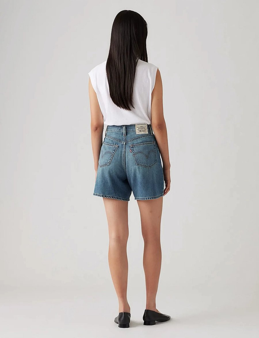 Levi's® - HIGH BAGGY SHORT STOP FLAXING - lühikesed teksapüksid - med indigo - worn in - 4