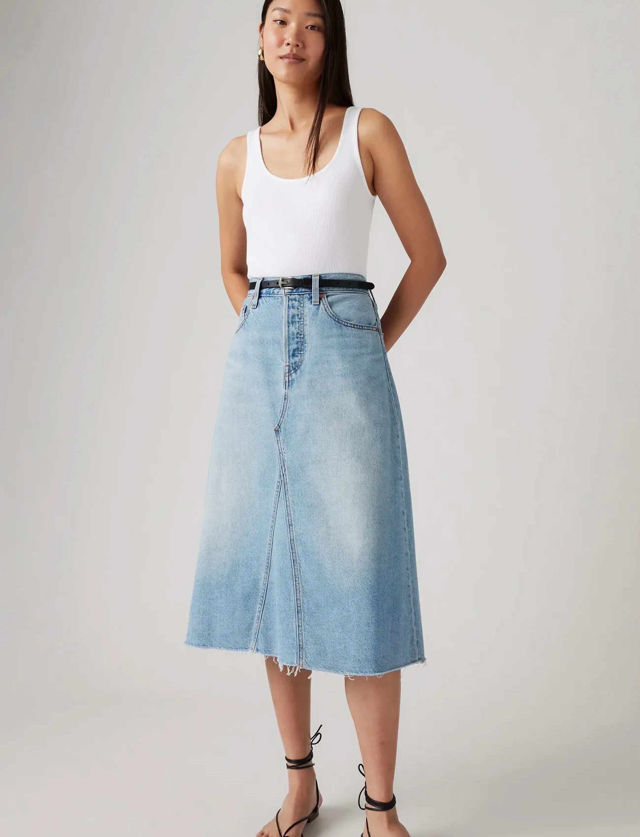 Levi's® HR ALINE DECON SKIRT SECRET SE - Denimnederdele - LIGHT INDIGO - FLAT FINIS / blue