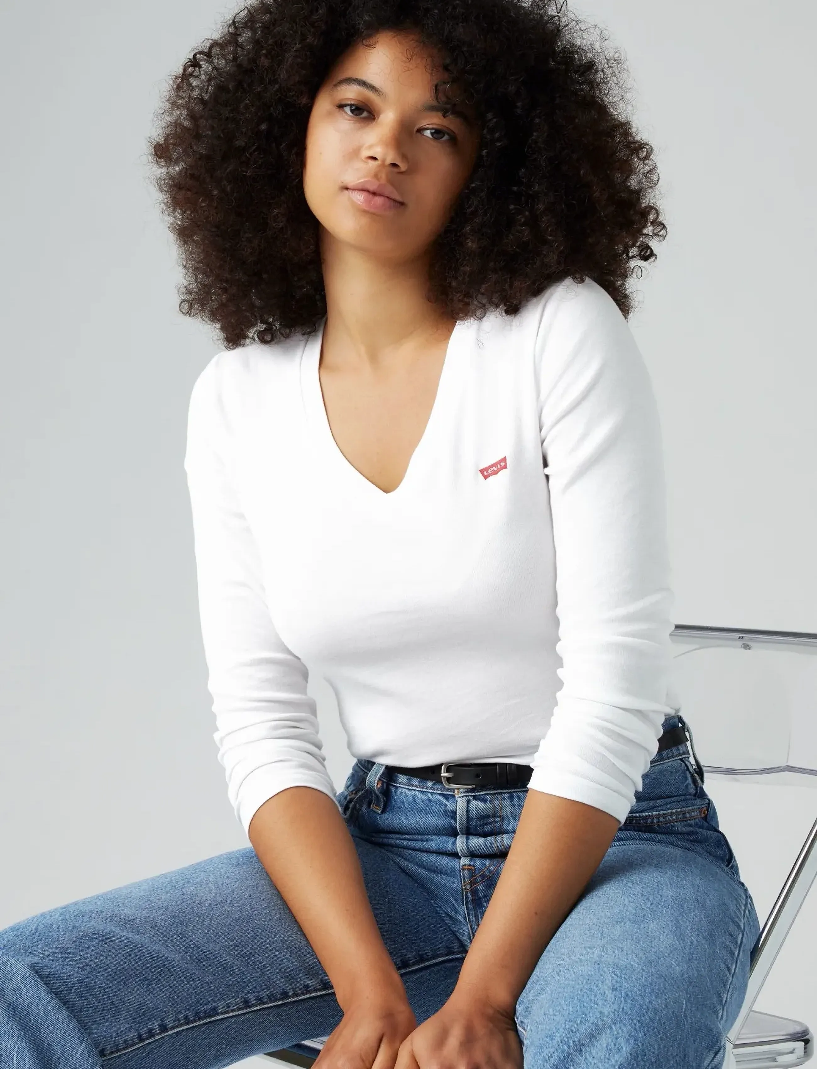 Levi's® - ESSENTIAL HM LS VNECK WHITE + - topy z długimi rękawami - neutrals - 1
