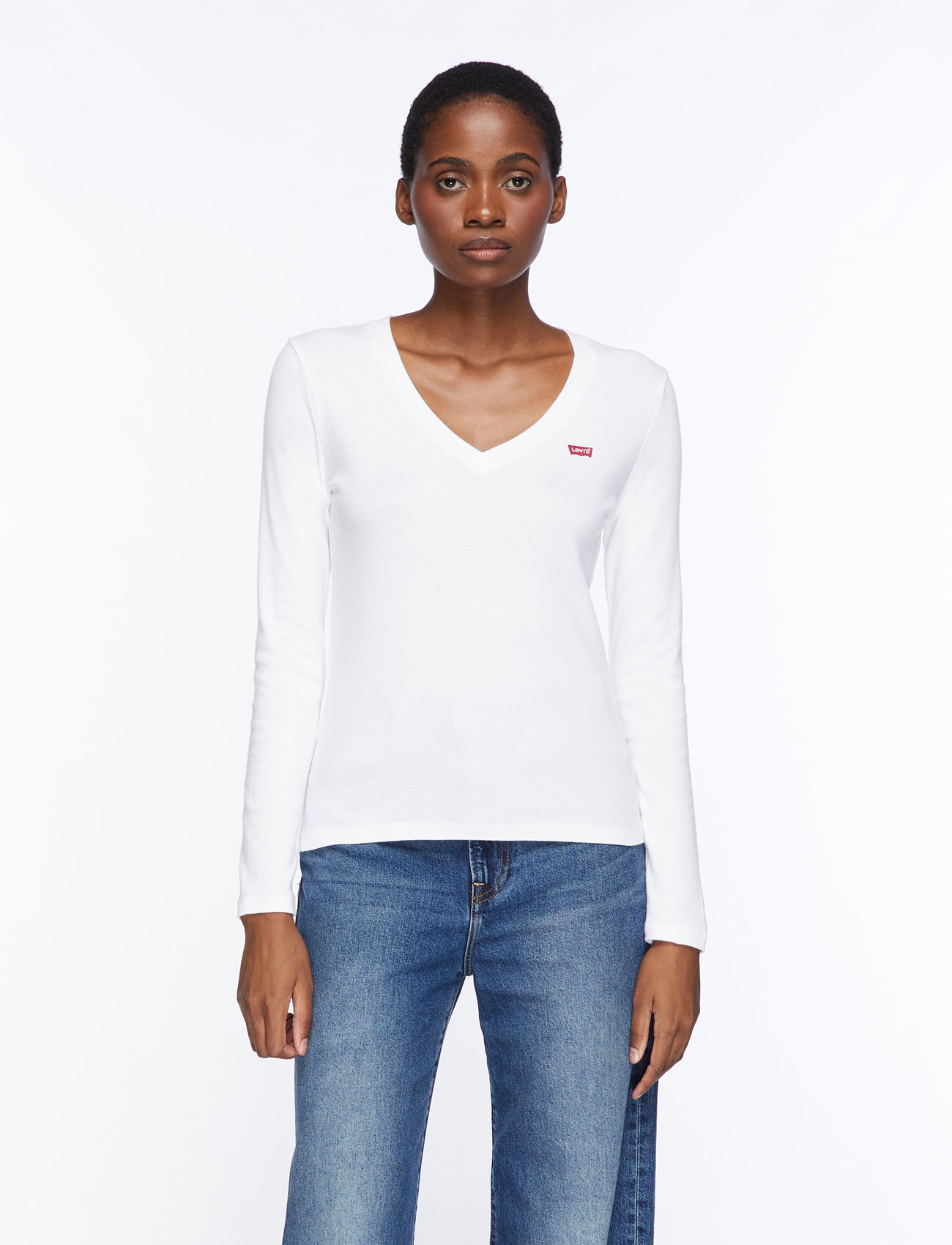 Levi's® - ESSENTIAL HM LS VNECK WHITE + - långärmade toppar - neutrals - 0