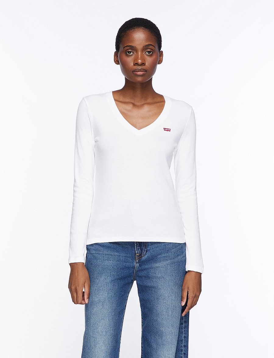 Levi's® - ESSENTIAL HM LS VNECK WHITE + - topy z długimi rękawami - neutrals - 0