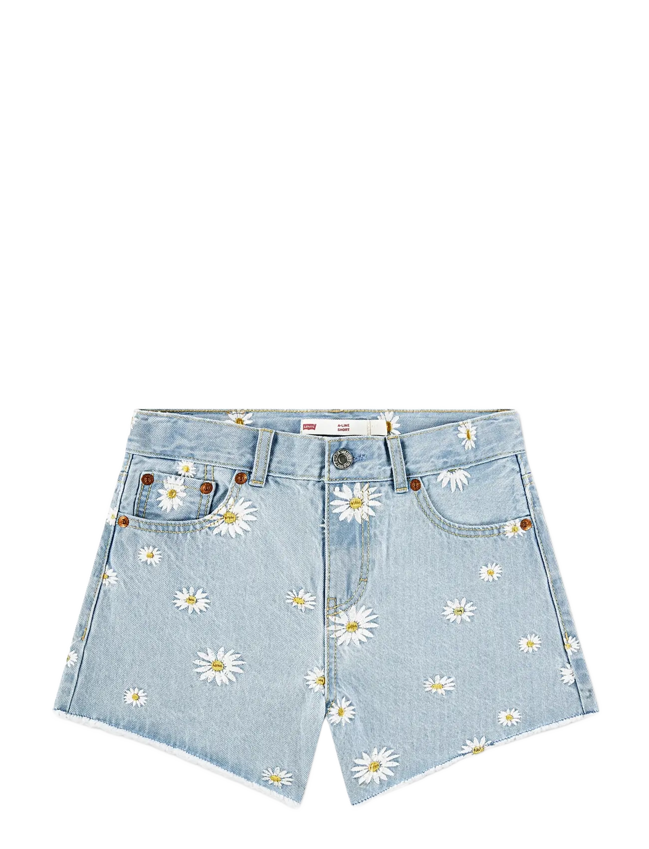 Levi's Daisy Denim A-Line Shorts, Børn, Tusindfryd Broderede Denim A-Linje Shorts, Blå, Str: 116