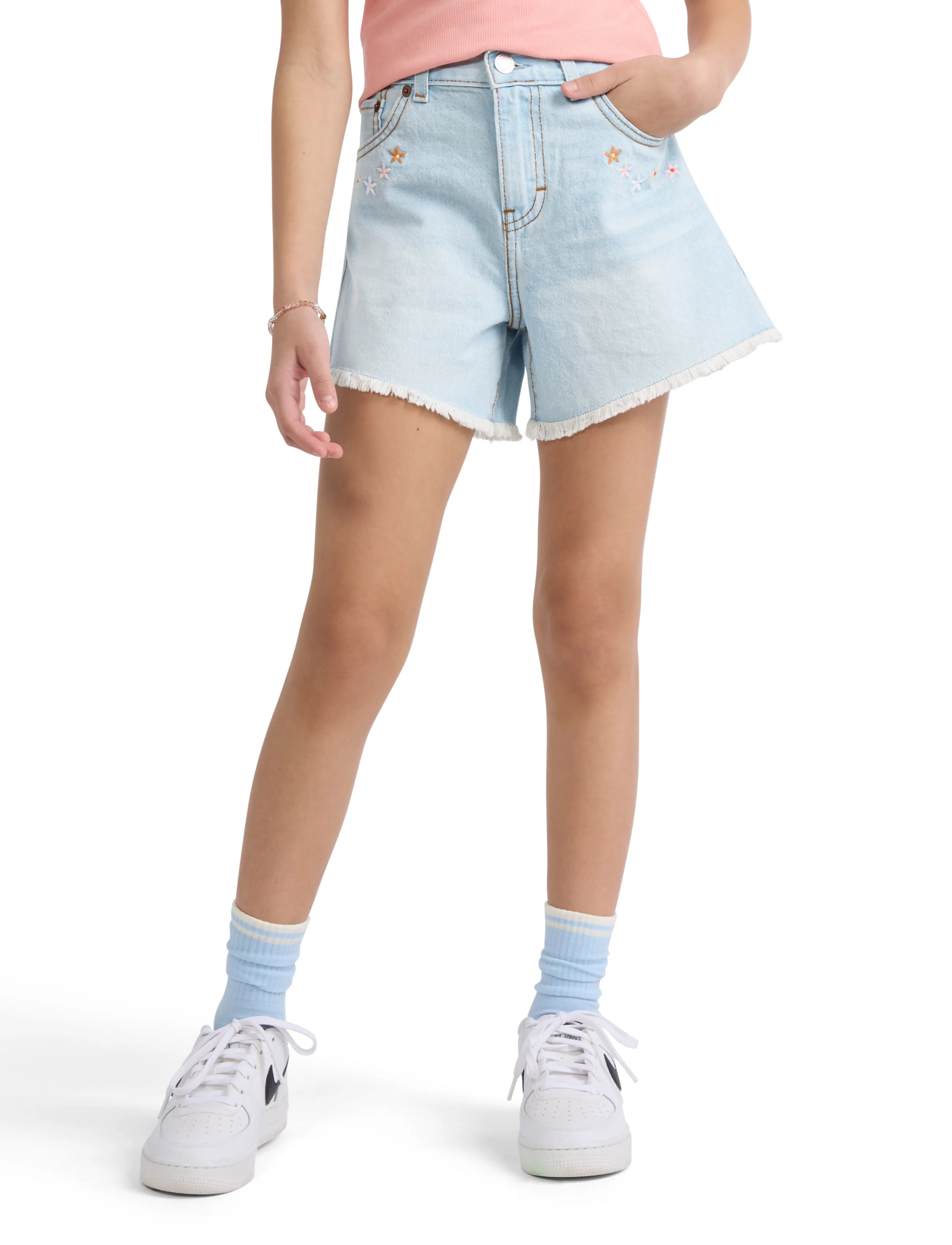 Levi's Crochet Applique A-Line Shorts, Børn, Applikerede Højtaljede A-Linje Shorts, Blå, Str: 176