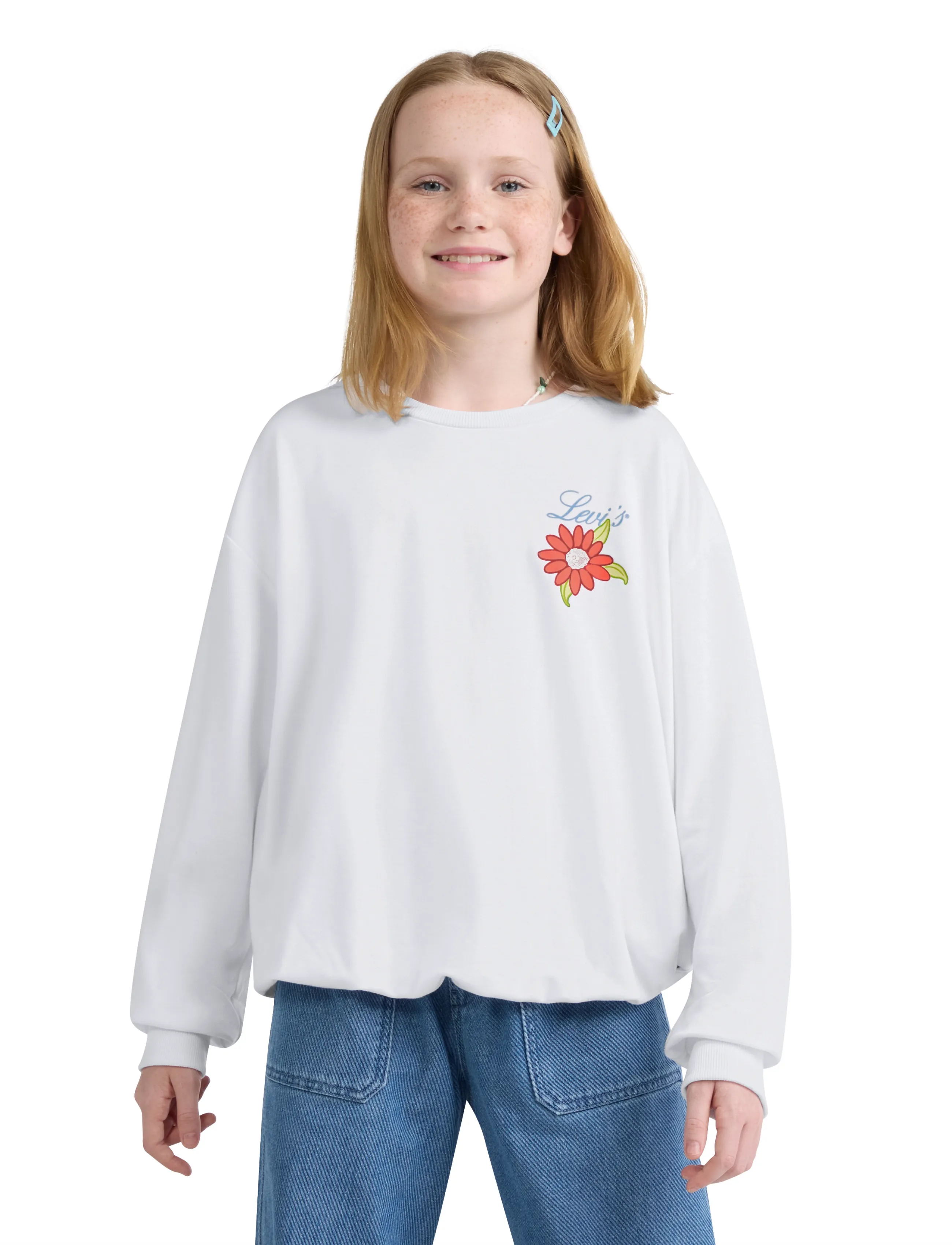 Levi's Levi's Bubble Hem Long Sleeve Top, 152, White, Sweatshirts & Hættetrøjer > Sweatshirts, Børn