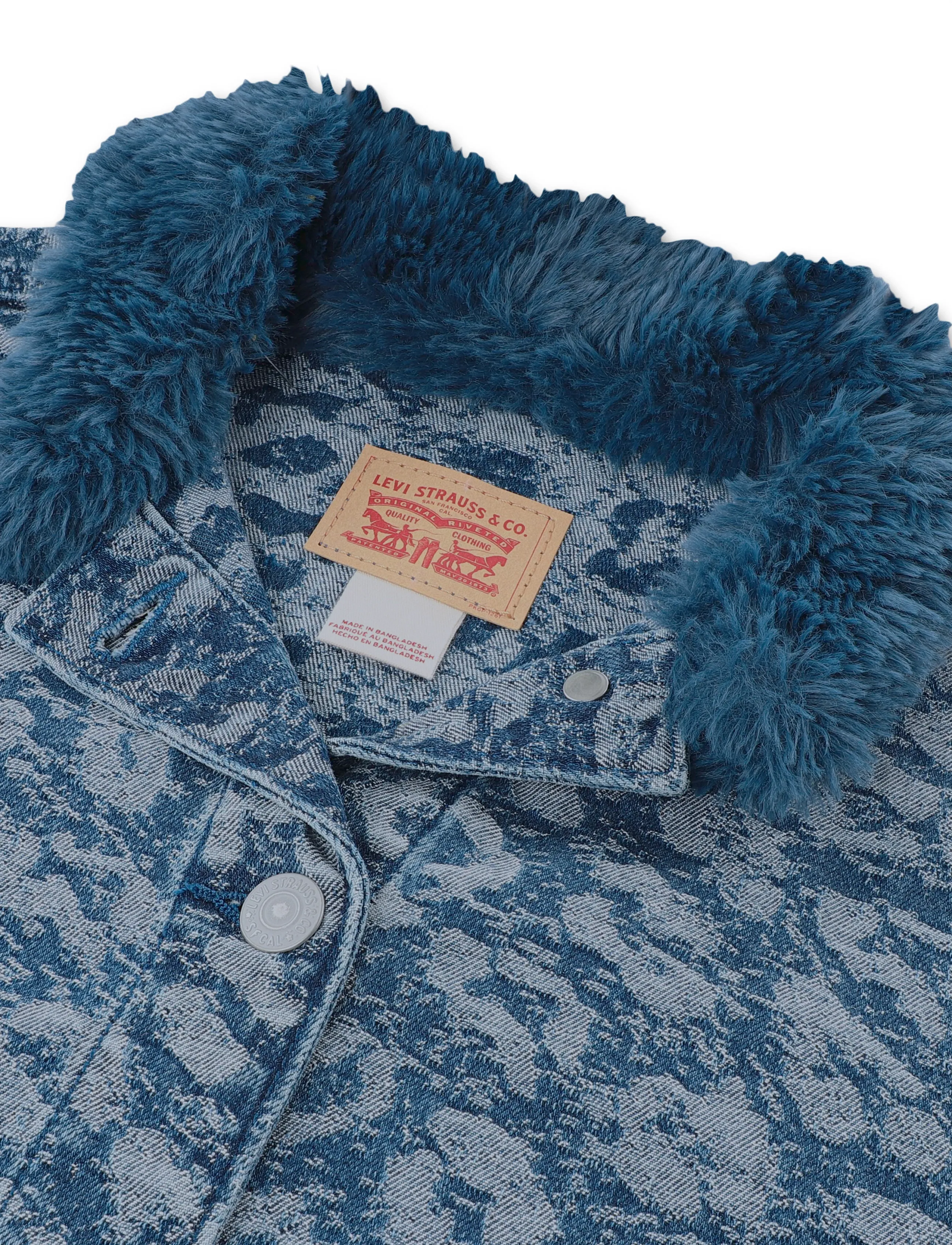 Levi's - Levi's® Fur Collar Leopard Oversized Trucker Jacket - jeansjacken - blue - 5