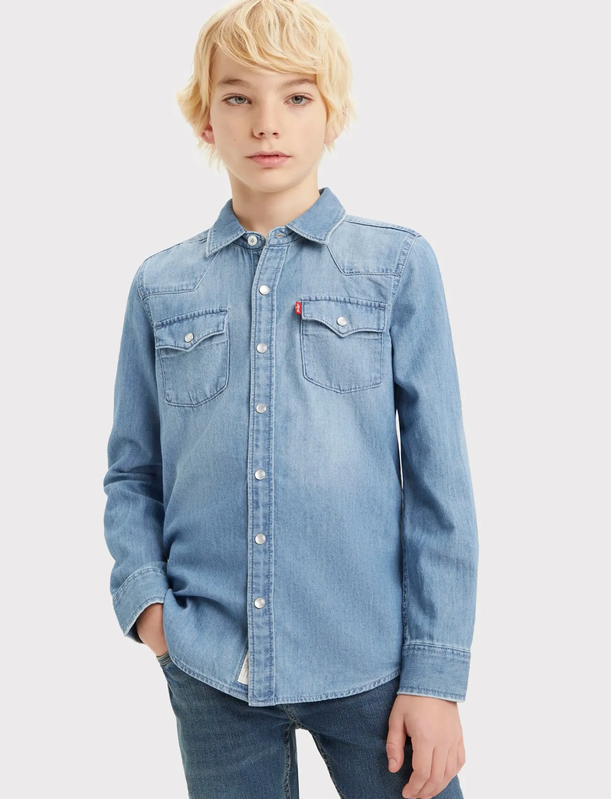 Levi's Barstow Western Shirt, 164, Oberteile, Blau - Shirts, Kinder