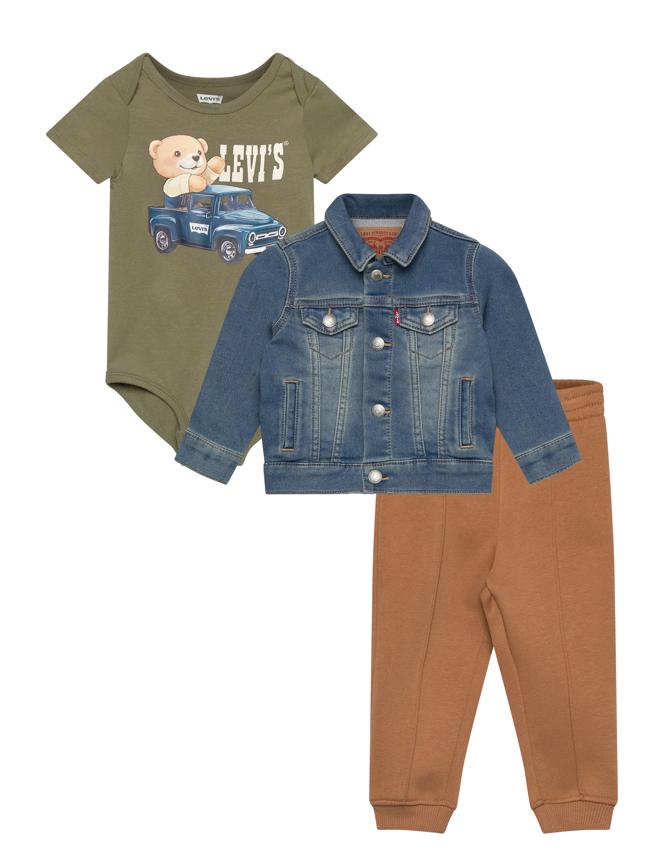 Levi's Levi's® Bodysuit, Trucker Jacket and Jeans 3-Piece Set - 4 for 3 - DEEP LICHEN GREEN / multi