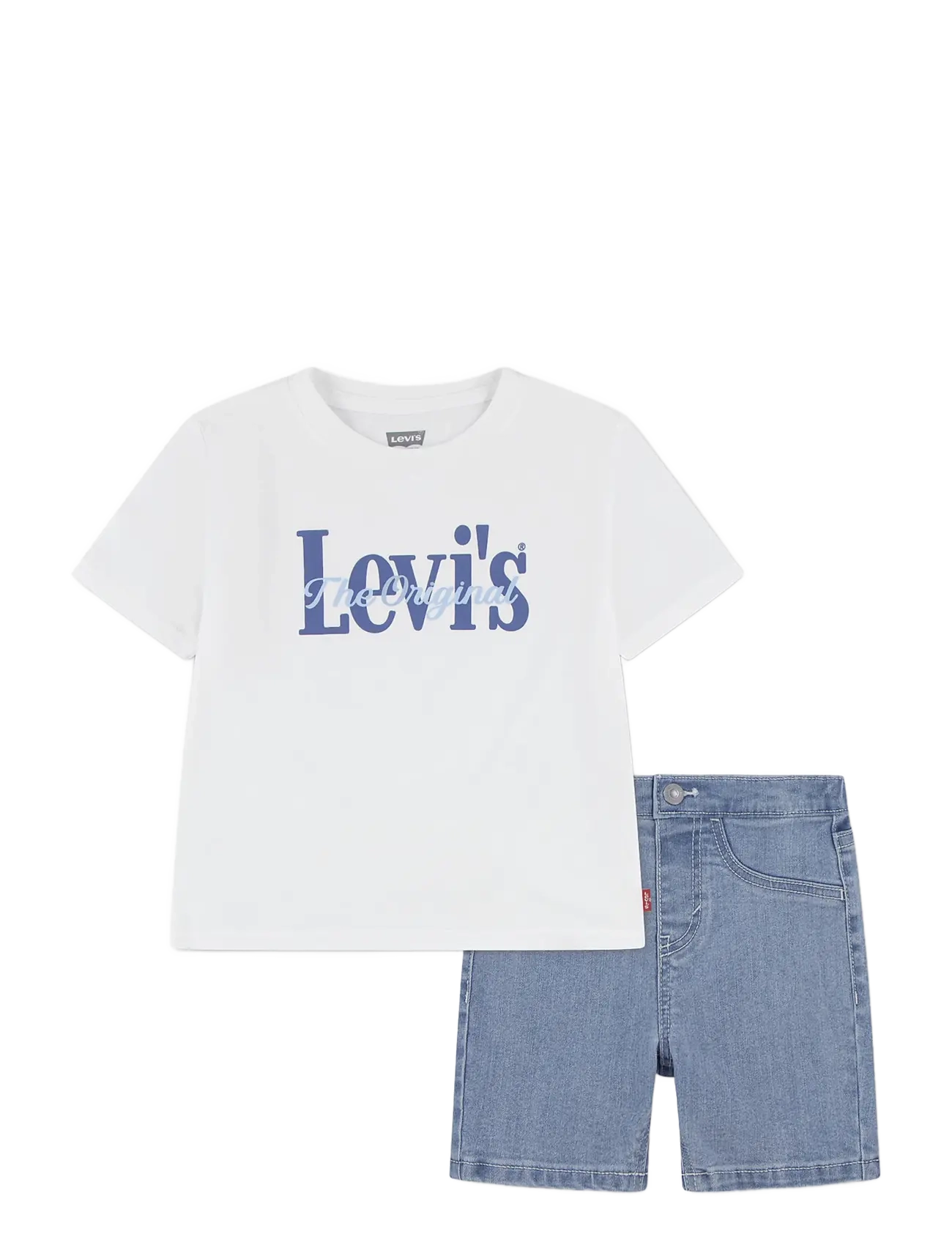 Levi's Logo Tee And Denim Shorts 2-Piece Set, 92, Sets, Weiß - Sets With Short-sleeved T-shirt, Kinder