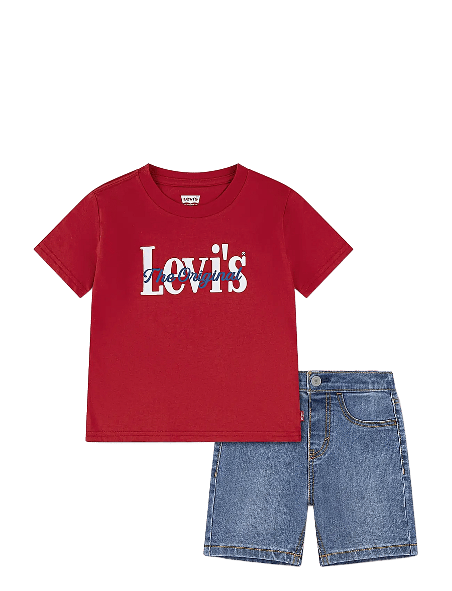 Levi's - Levi's® Logo Tee and Denim Shorts 2-Piece Set - sæt med kortærmet t-shirt - urban red - 0
