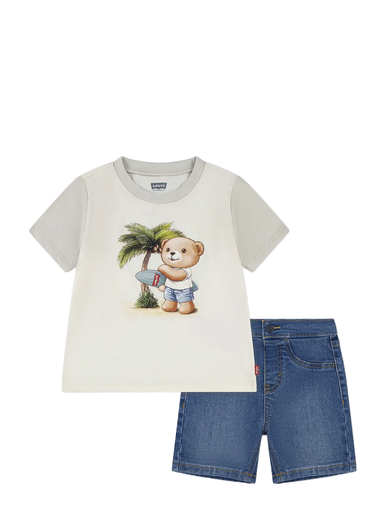 Levi's Palm Tree Tee And Denim Shorts 2-Piece Set, Børn, T-shirt og Denim Shorts Sæt, Cream, Str: 62