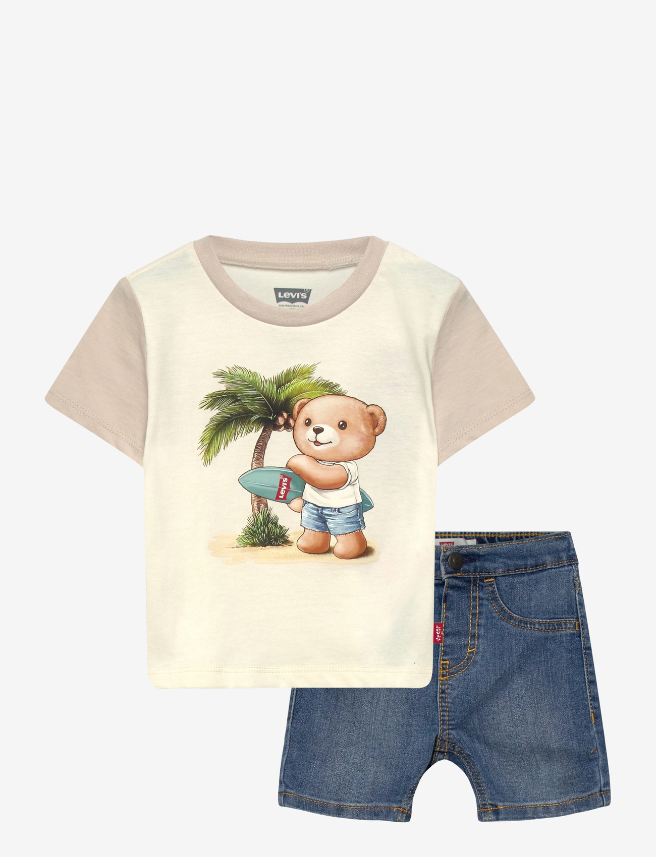 Levi's - Levi's® Palm Tree Tee and Denim Shorts 2-Piece Set - sets with short-sleeved t-shirt - egret - 0