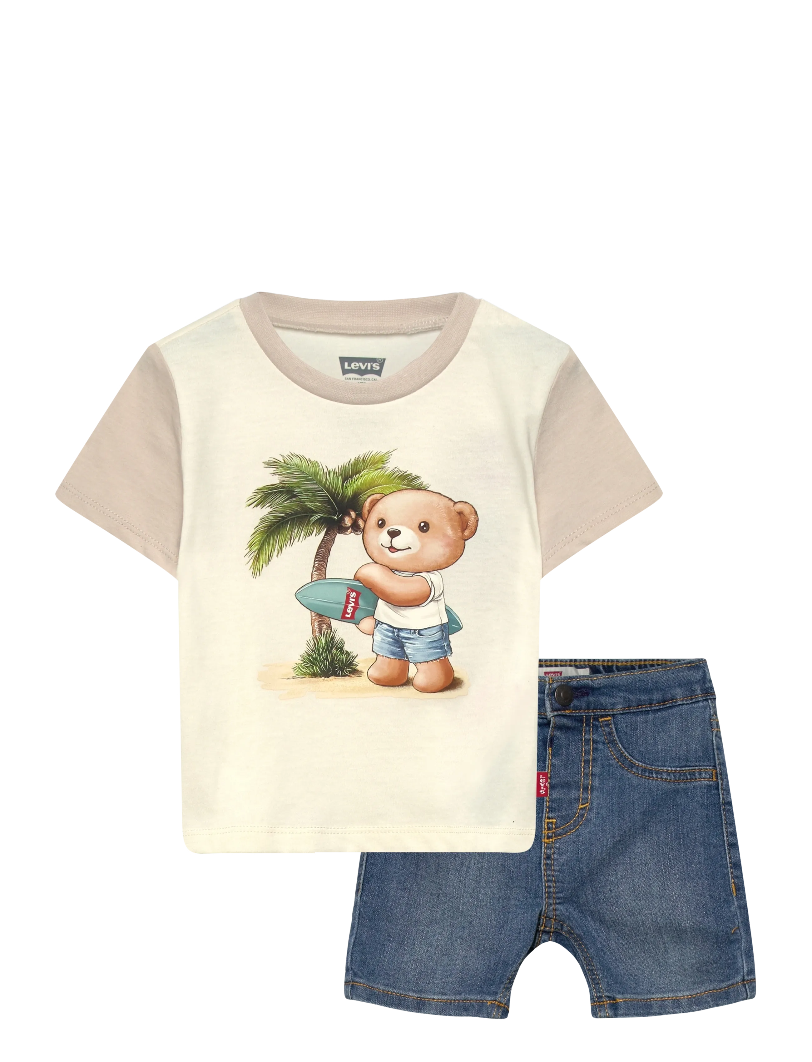 Levi's Levi's® Palm Tree Tee and Denim Shorts 2-Piece Set - Lühikeste varrukatega t-särkide komplektid - EGRET / cream