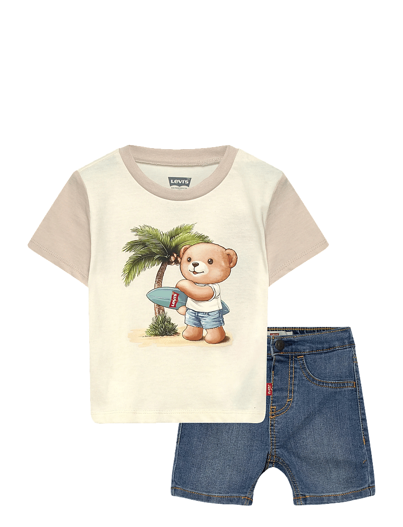Levi's - Levi's® Palm Tree Tee and Denim Shorts 2-Piece Set - sets mit kurzärmeligem t-shirt - egret - 0