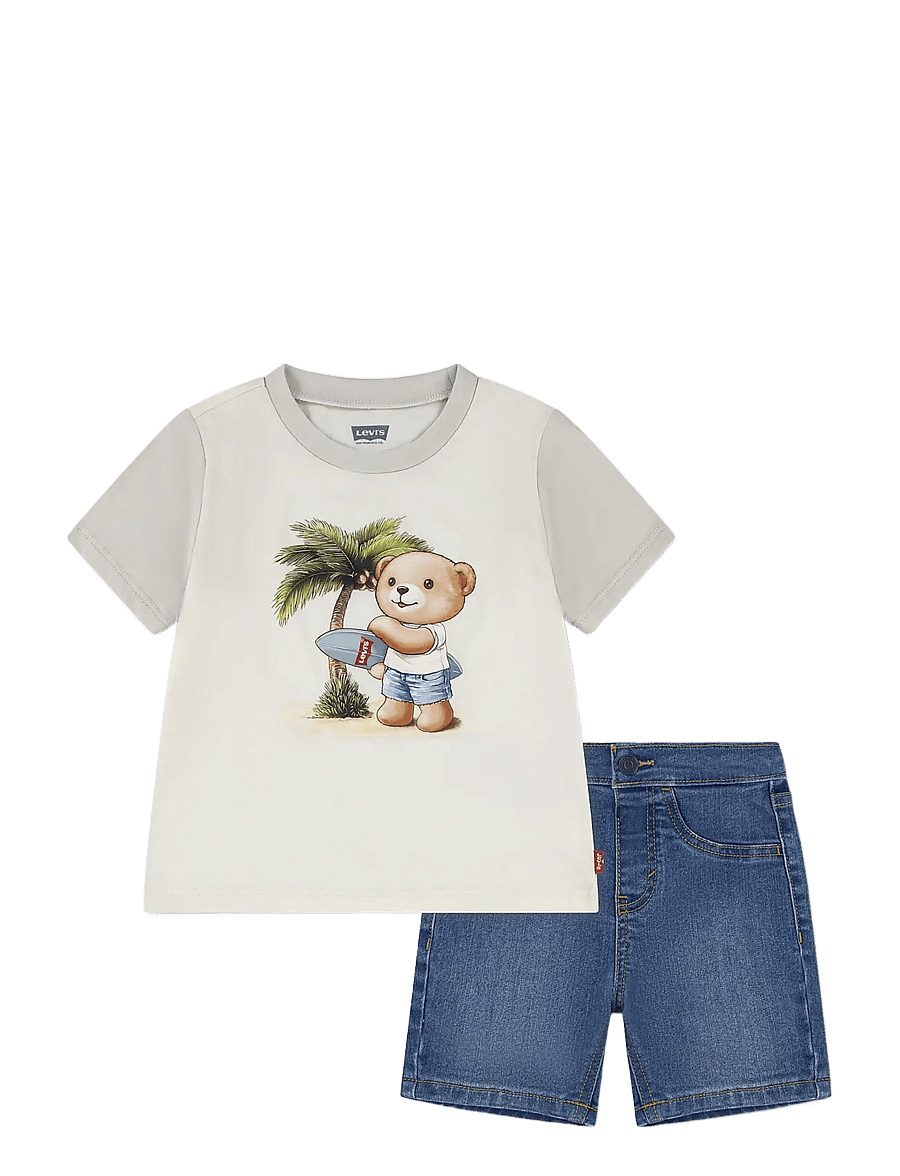 Levi's - Levi's® Palm Tree Tee and Denim Shorts 2-Piece Set - komplekti ar t-kreklu ar īsām piedurknēm - egret - 0