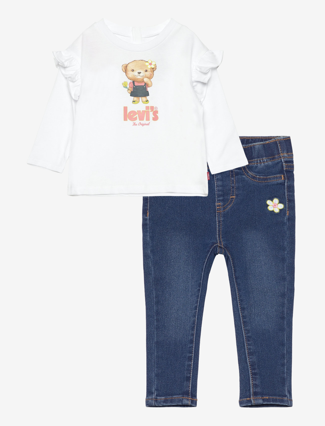 Levi's - Levi's® Ruffle Tee and Jeans Set - komplektai su marškinėliais ilgomis rankovėmis - white - 0