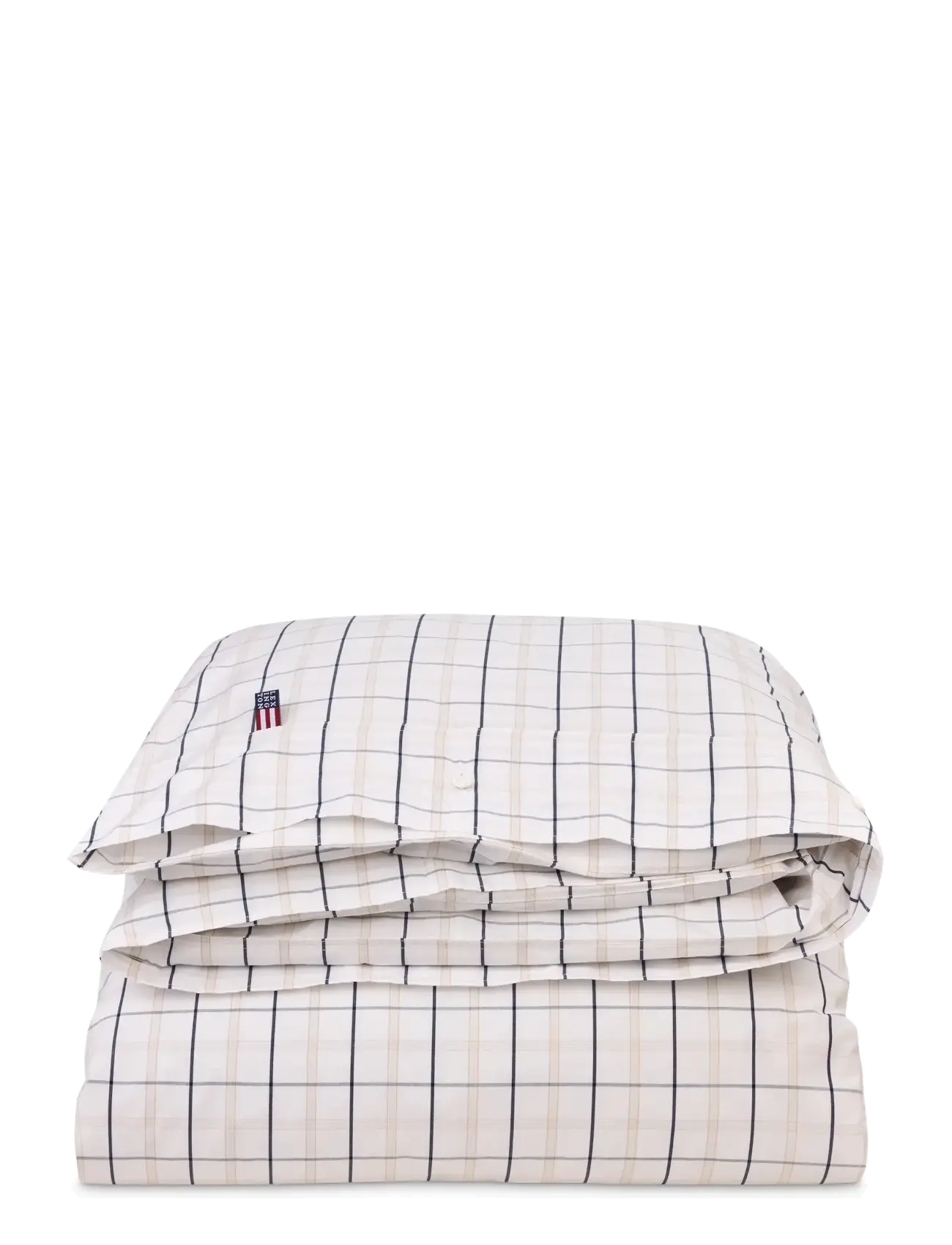Lexington Home White/Beige/Navy Checked Cotton Poplin Duvet Cover - Sovrumstextilier - WHITE/BEIGE/NAVY / beige