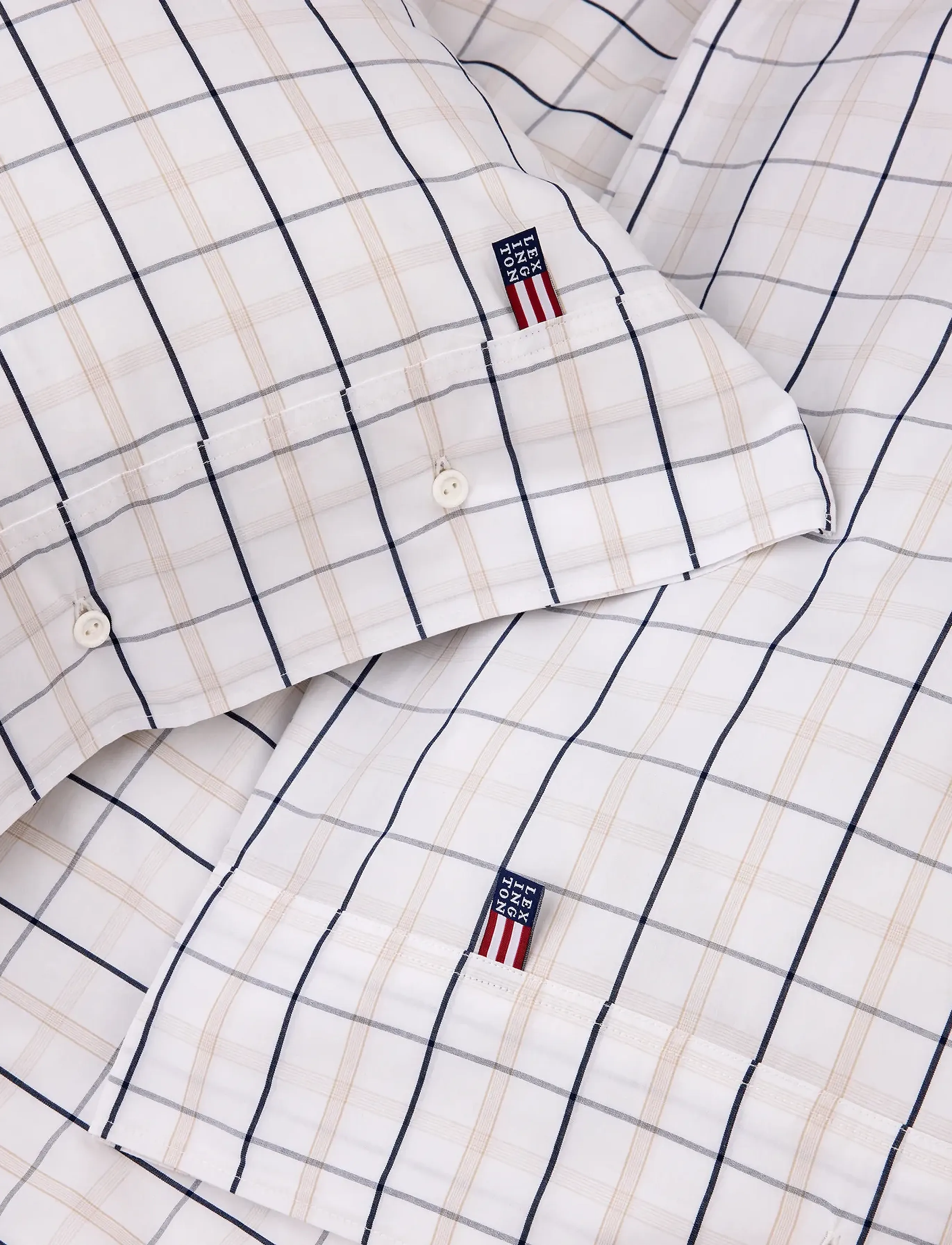 Lexington Home - White/Beige/Navy Checked Cotton Poplin Duvet Cover - tekikotid - white/beige/navy - 1