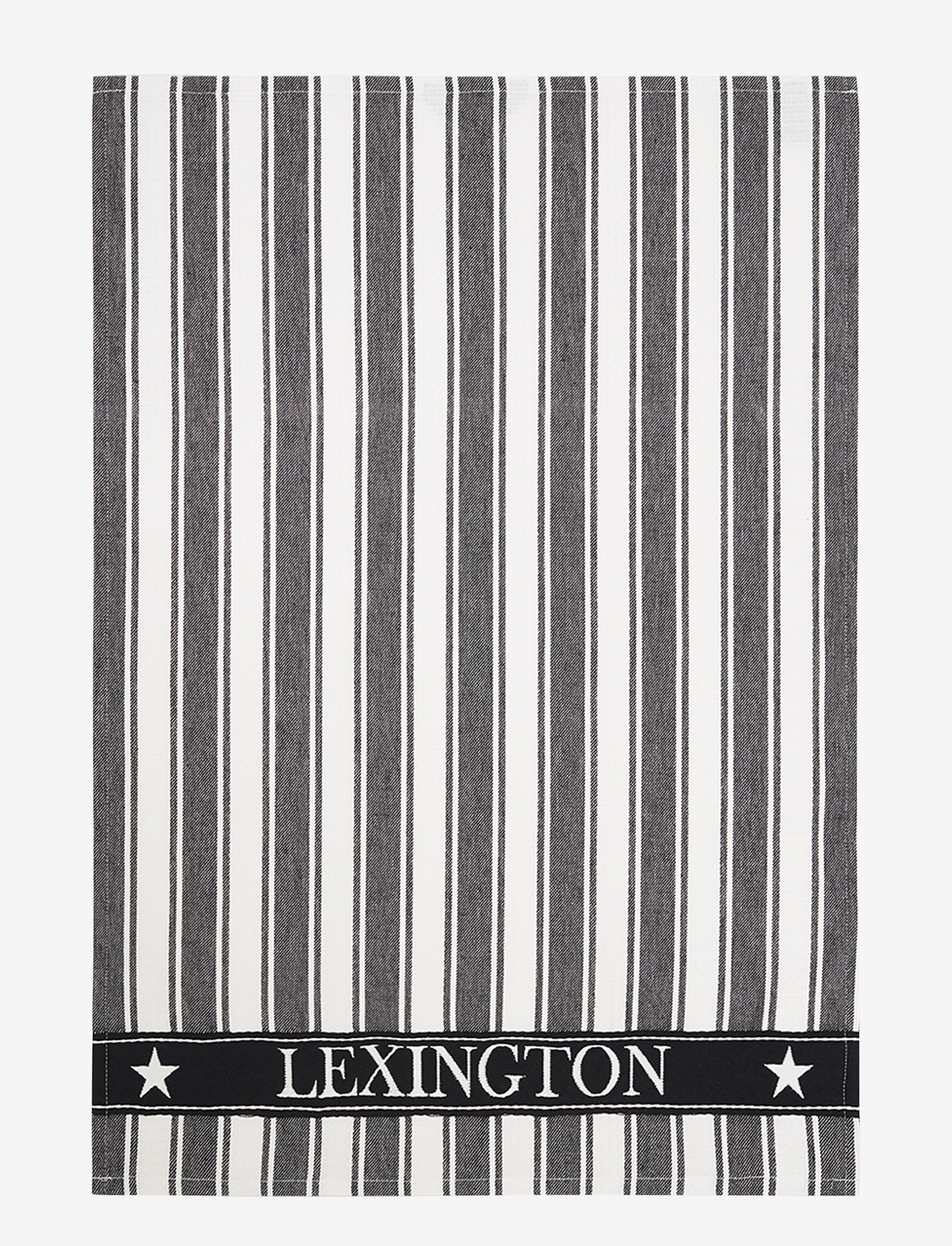 Lexington Home Icons Bomuldstwill-Køkkenhåndklæde Med Vaffelmønster Og Striber, Kitchen Håndklæde, Sort, Str: 50X70CM