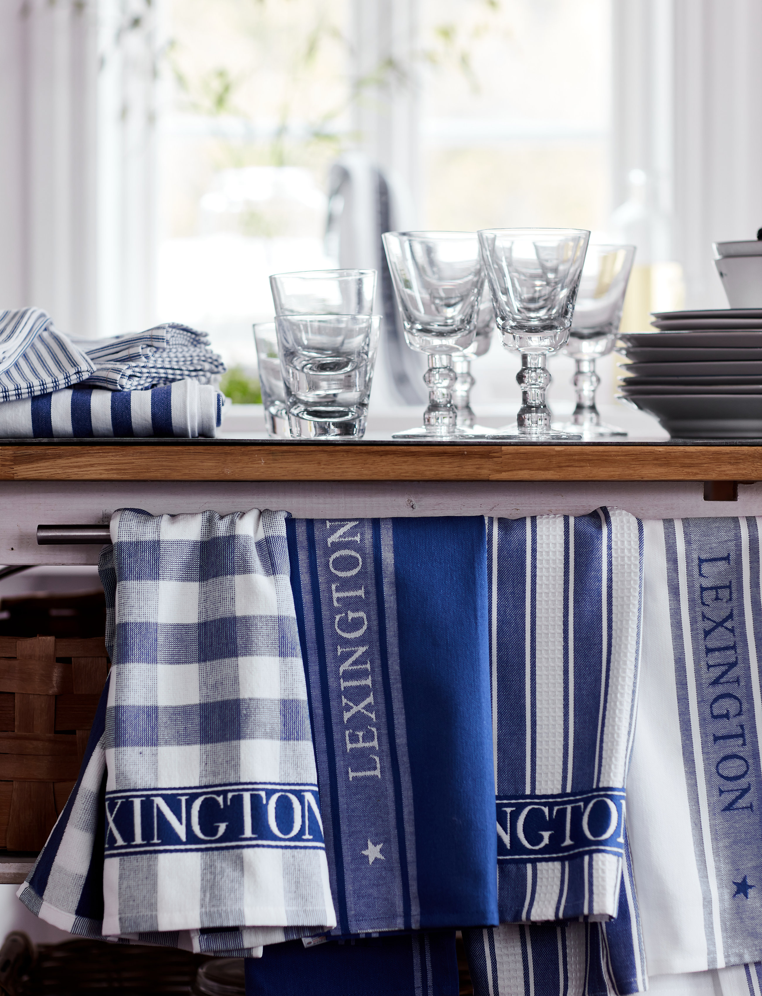 Lexington Home Icons Bomuldstwill-Køkkenhåndklæde Med Vaffelmønster Og Striber, 50X70 cm, Kitchen Textiles, Blau - Towels, Homeware