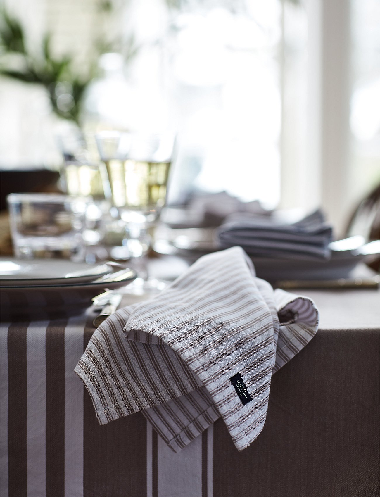 Icons Cotton Herringbone Striped Napkin - BEIGE